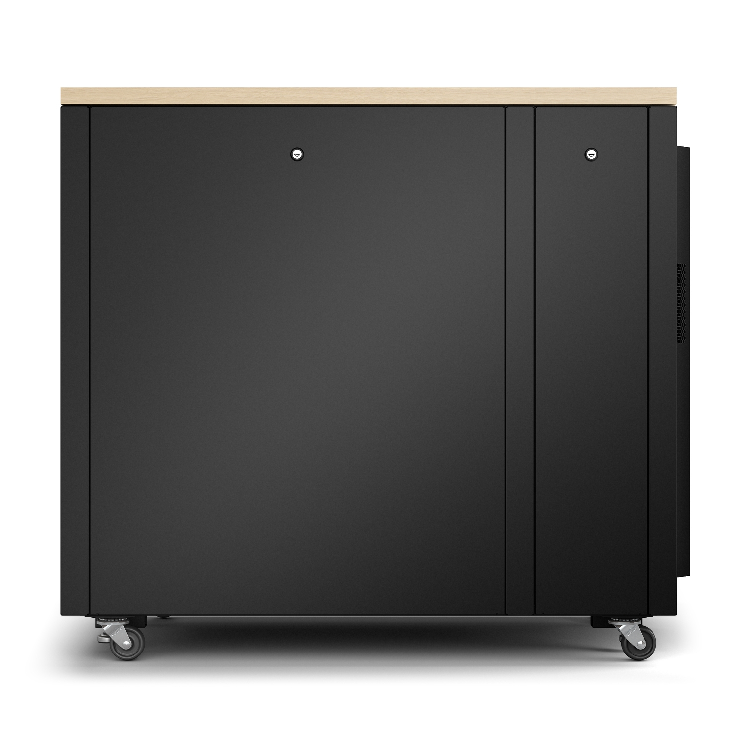Kühlschrank, Küchenschrank, Schrank mit Holzoberfläche, Schwarz, Rollen