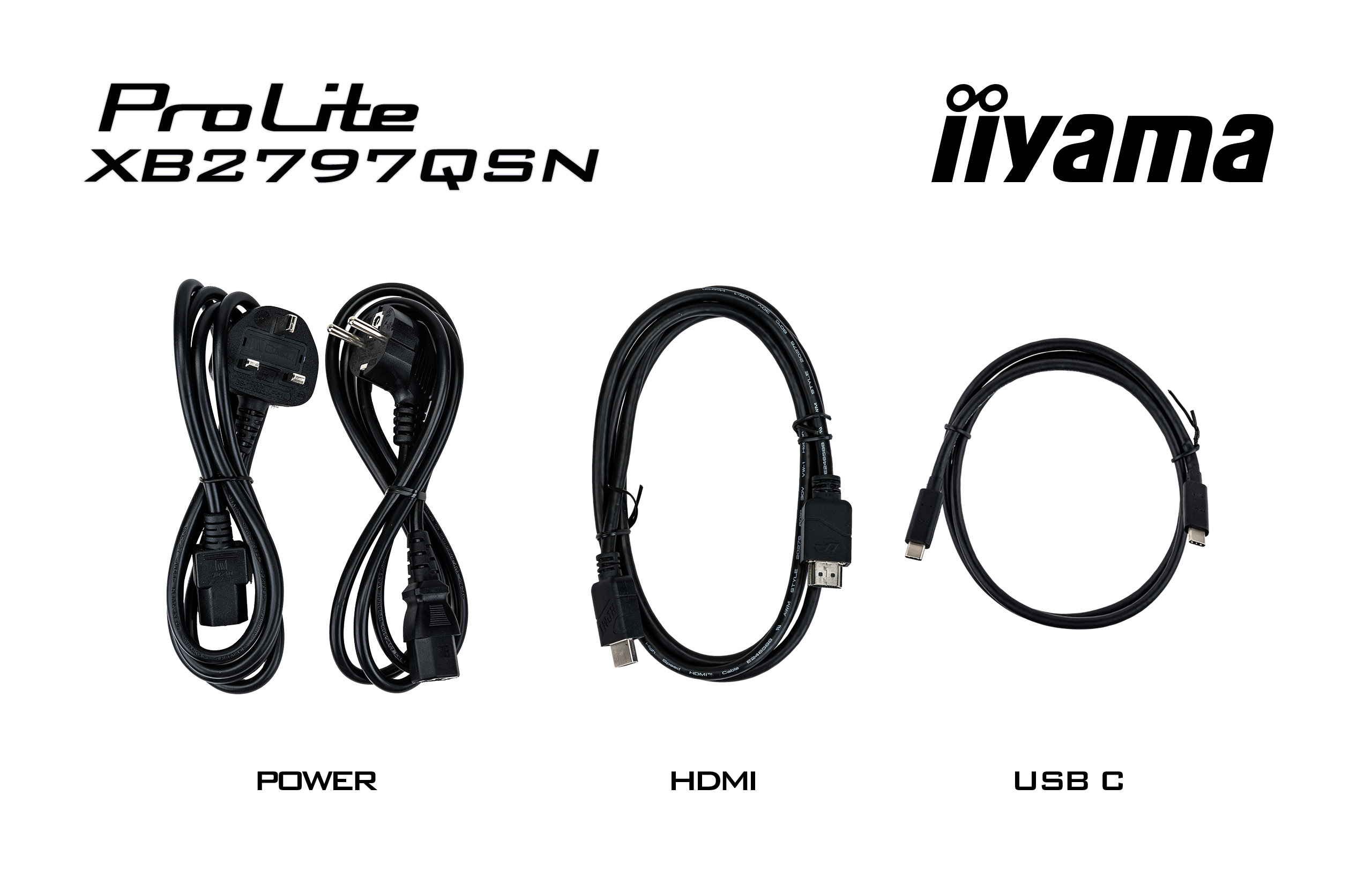 kabel, HDMI, USB-C, netzkabel, 3er-set