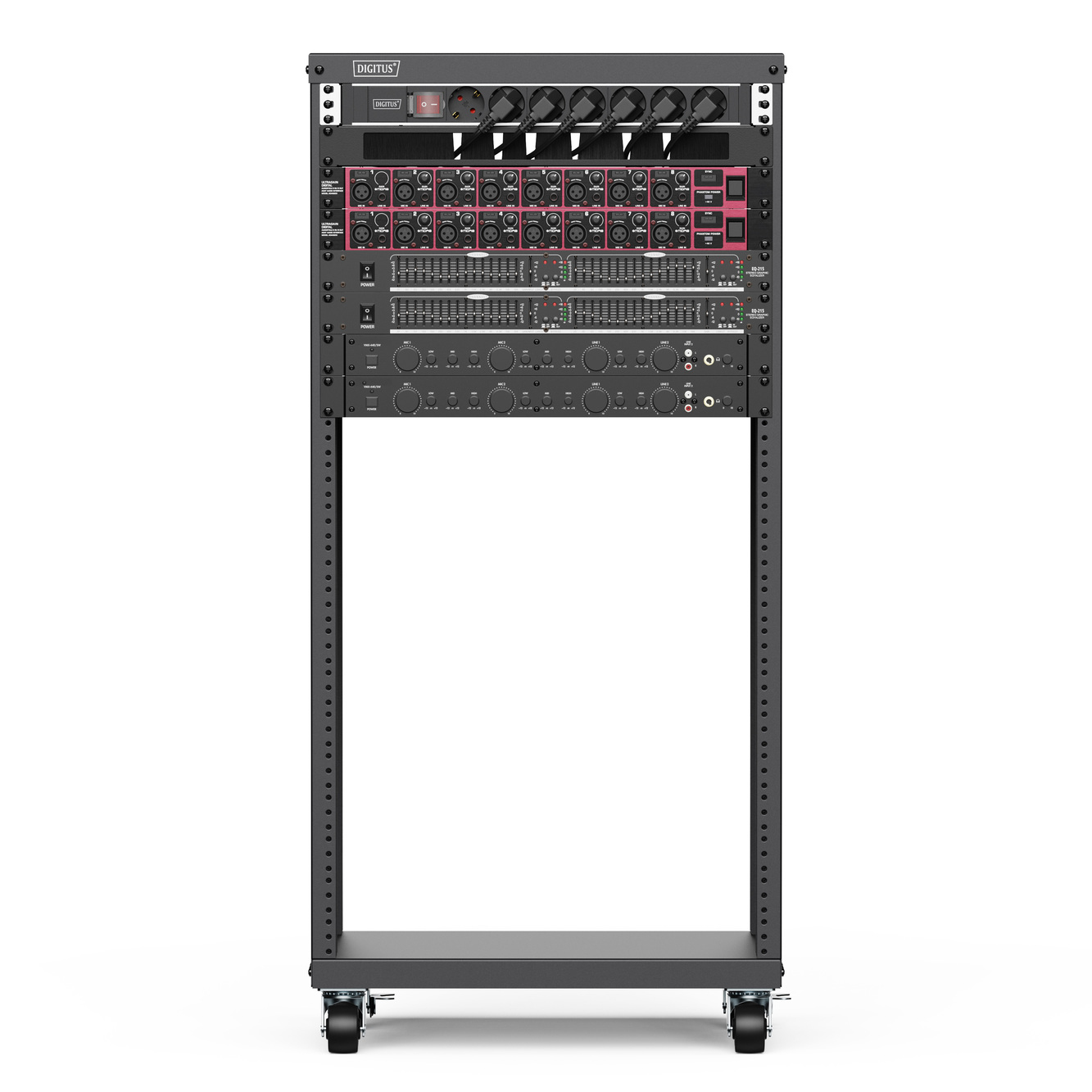 DIGITUS DN-48002 Universal 19-Zoll Equipment Rack mit Rollen, 21HE Verstärker, Elektronik, Hardware