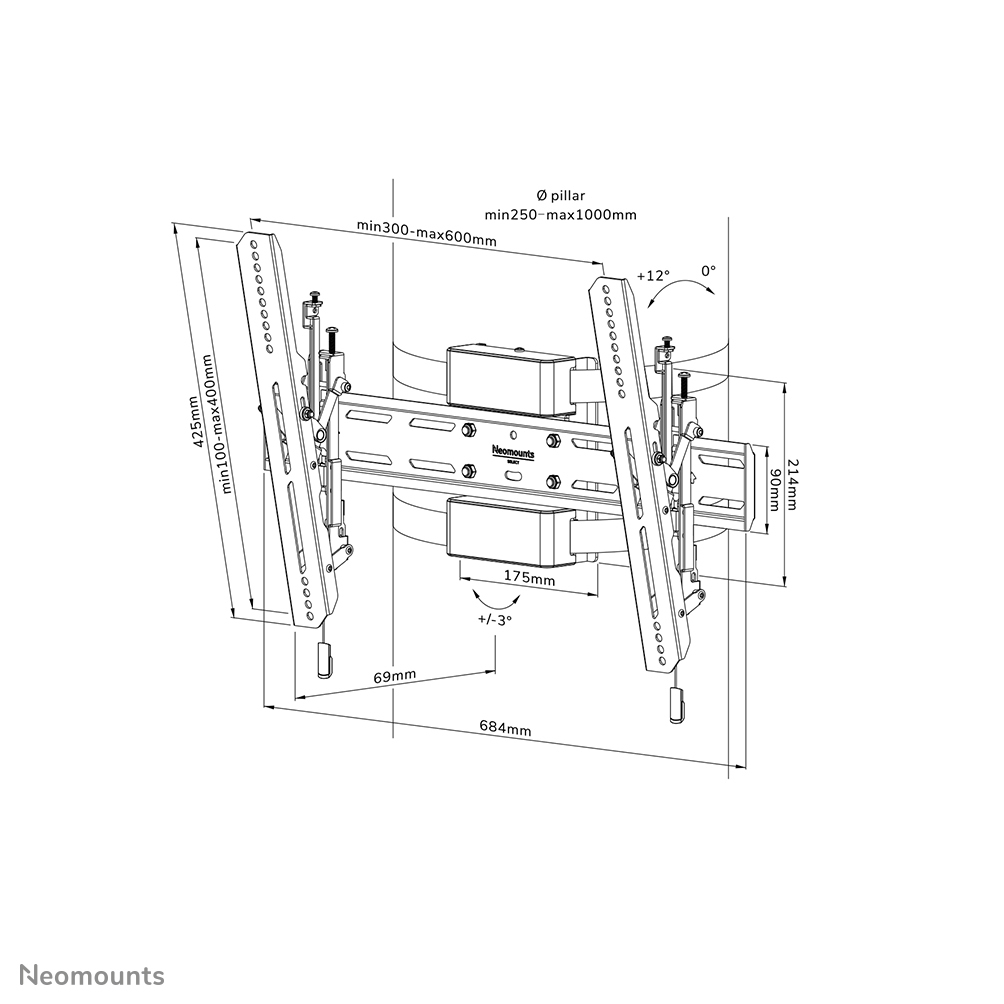 Neomounts Select TV-Säulenhalterung - 101,6 cm (40 Zoll) - 190,5 cm (75 Zoll) - 300 x 100 mm - 600 x 400 mm - 0 - 12 Grad  - Schwarz
