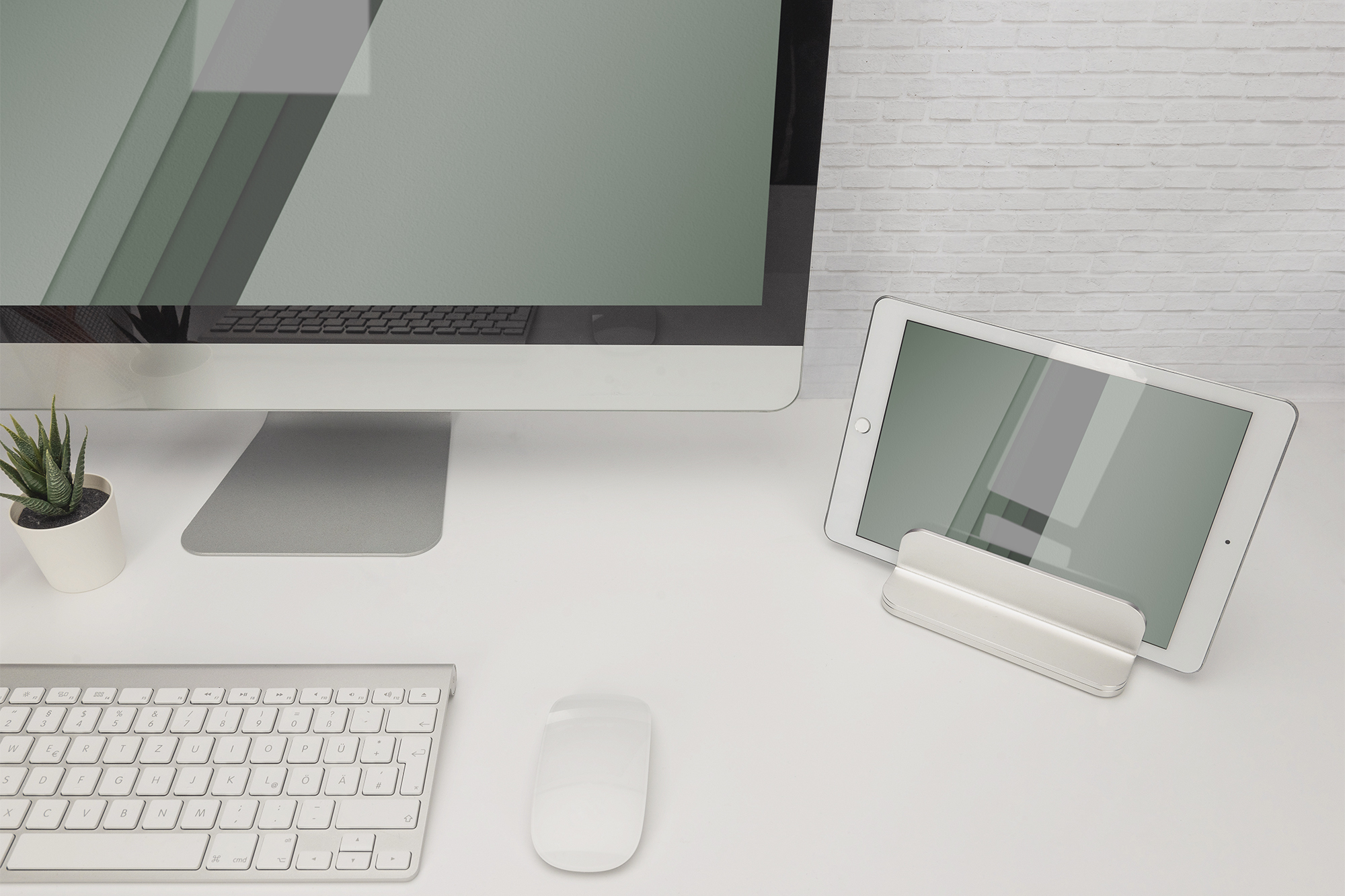 computer, Monitor, Tablet, Schreibtisch, Tastatur