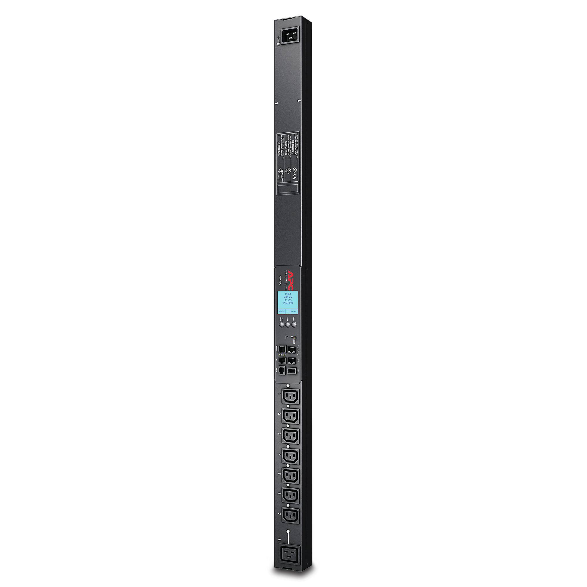 APC AP8958EU3 - Rack PDU 2G, Switched, ZeroU, 16A, 230V, (7) C13 & (1) C19, IEC309 Cord