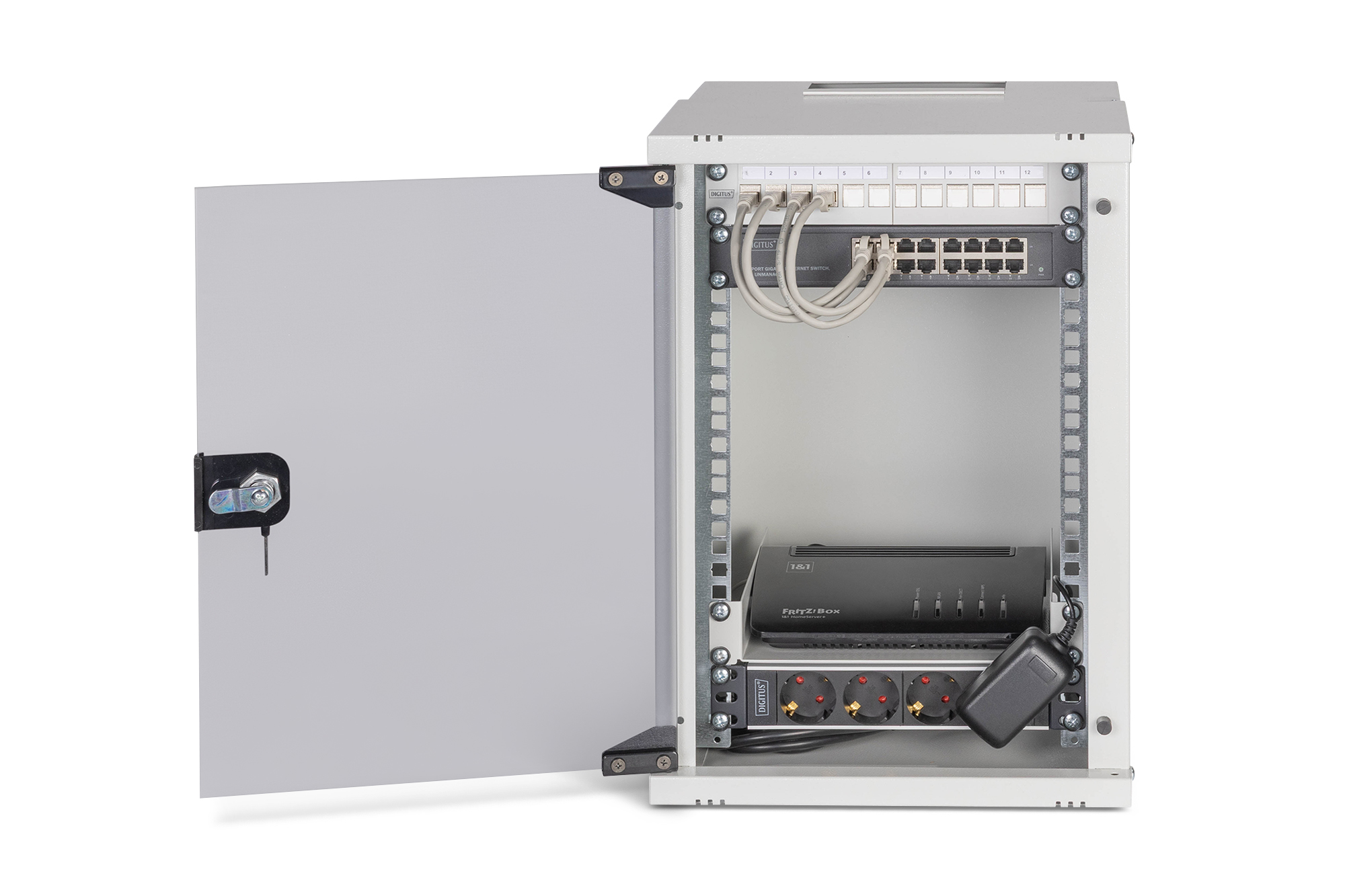 Server-Schrank, Netzwerk-Schrank, Rack-Mount, Patch-Panel, Stromversorgung-Leiste