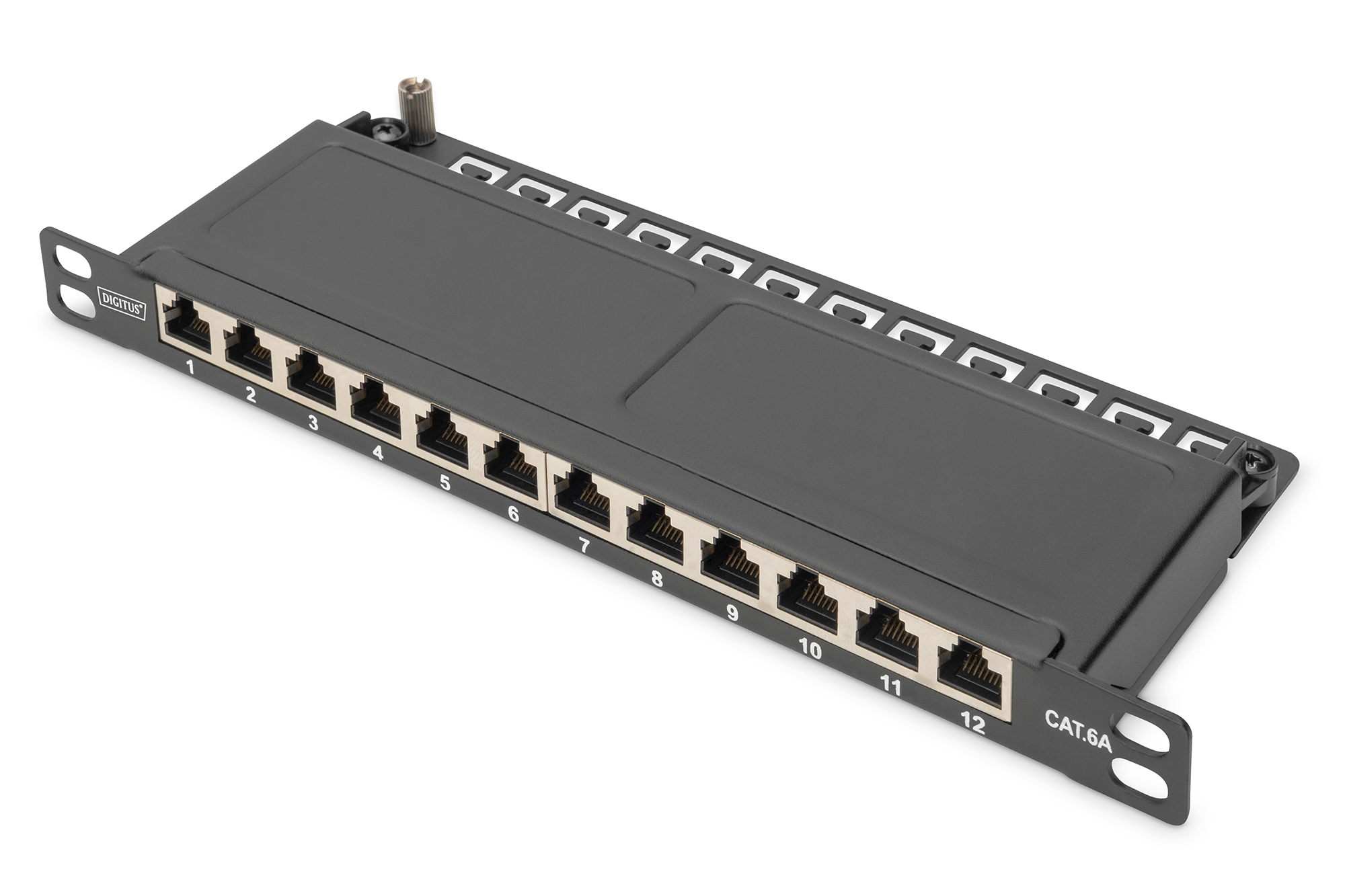 DIGITUS DN-91612S-SL-EA Cat.6A Slim Patch Panel, geschirmt, 12-Port, 0,5 HE, 10", schwarz Elektronik, Hardware, Computerausrüstung, Knotenpunkt