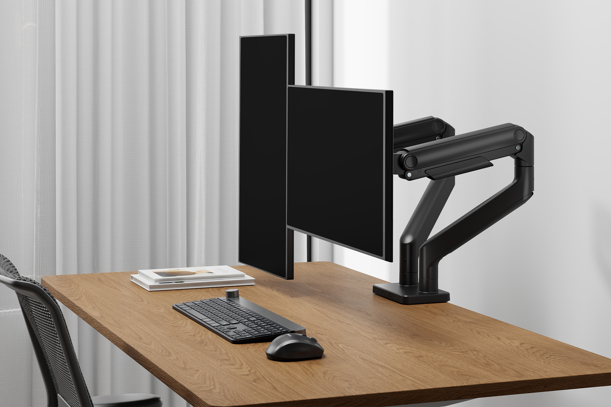 monitorarm, zweimonitorenhalterung, verstellbar, schwarz, schreibtischsetup