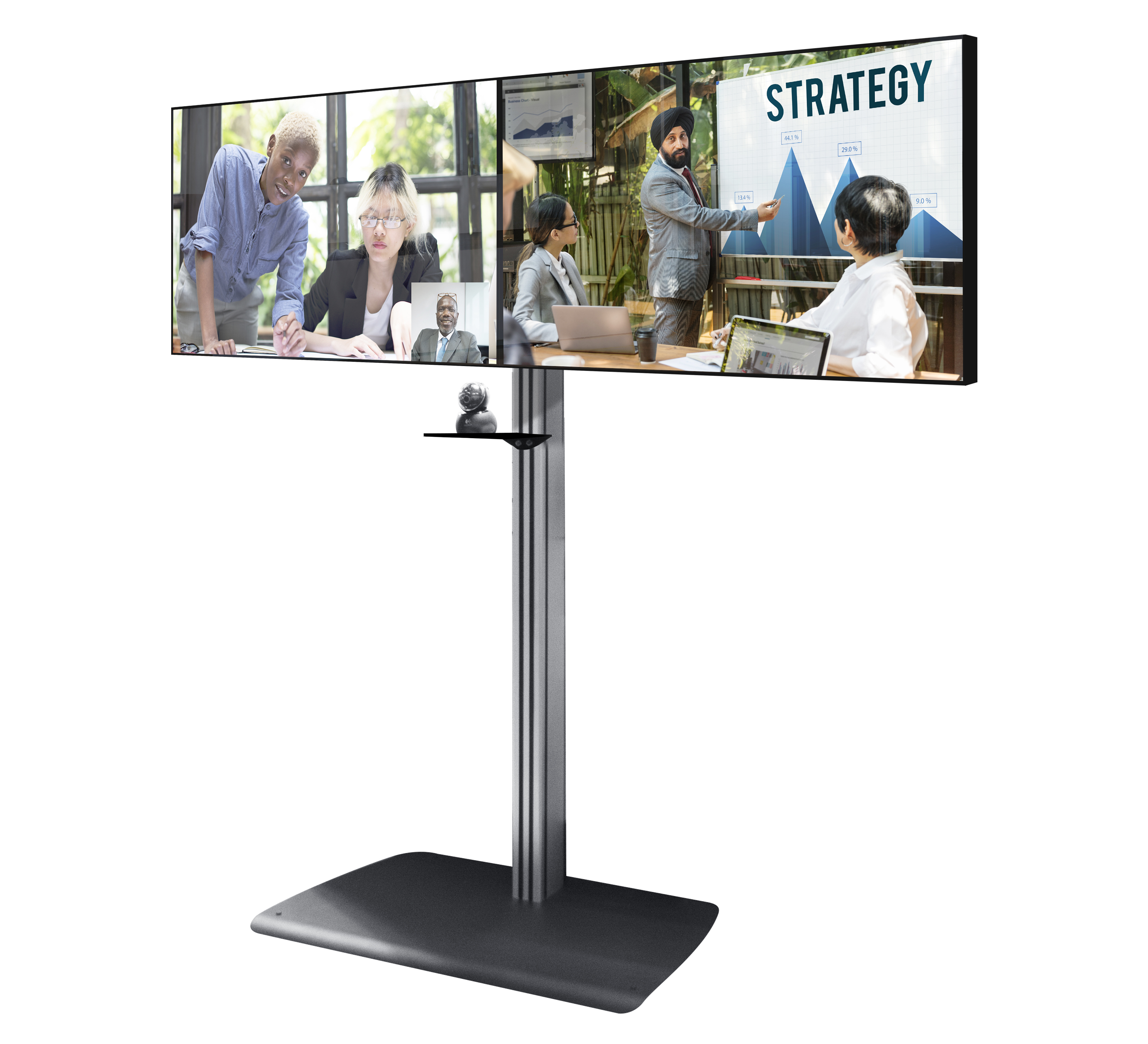 B-TECH SystemX Videokonf. Standfuß für Dual-Diplays nebeneinander (VESA 400) - 1.8m