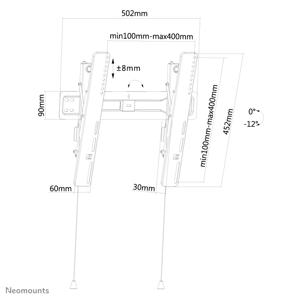 Neomounts Monitor-Wandhalterung - 81,3 cm (32 Zoll) - 139,7 cm (55 Zoll) - 100 x 100 mm - 400 x 400 mm - 0 - 12 Grad  - Schwarz