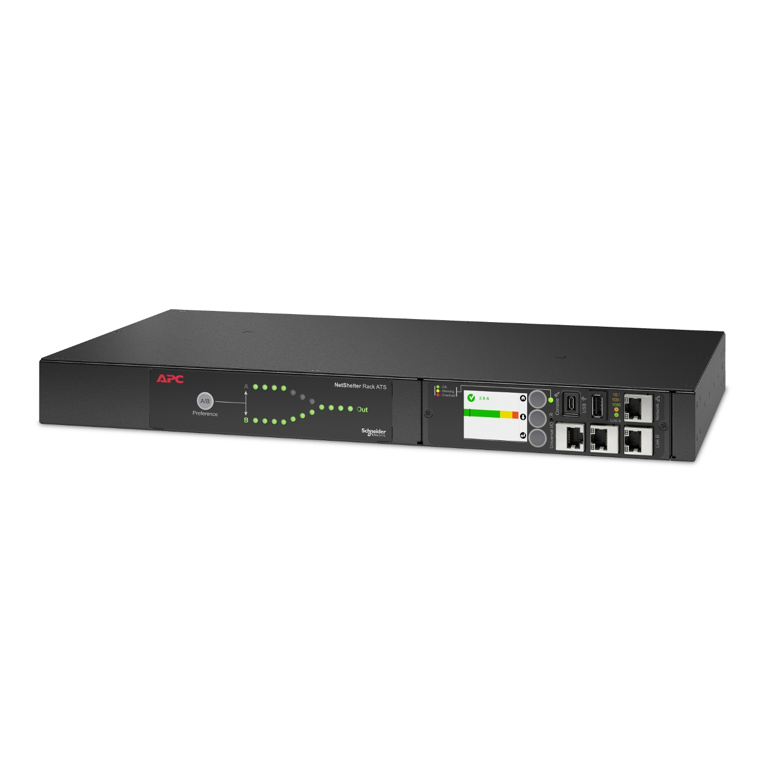 Rack-Umschalter, Stromversorgung, 19-Zoll-Rack, Schwarz, Netzwerkanschlüsse