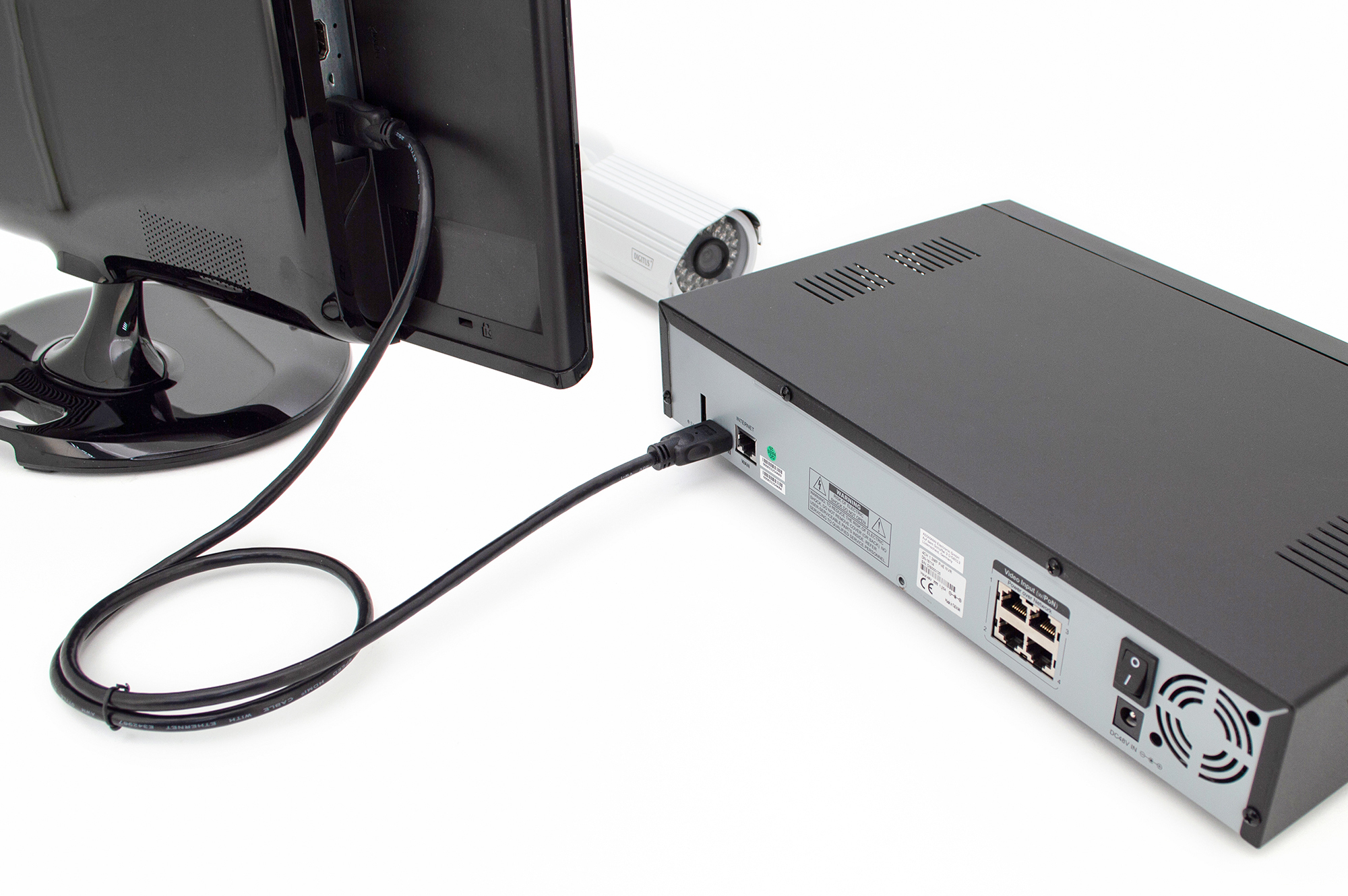 monitor, desktop, netzteil, netzwerk-switch, verkabelung