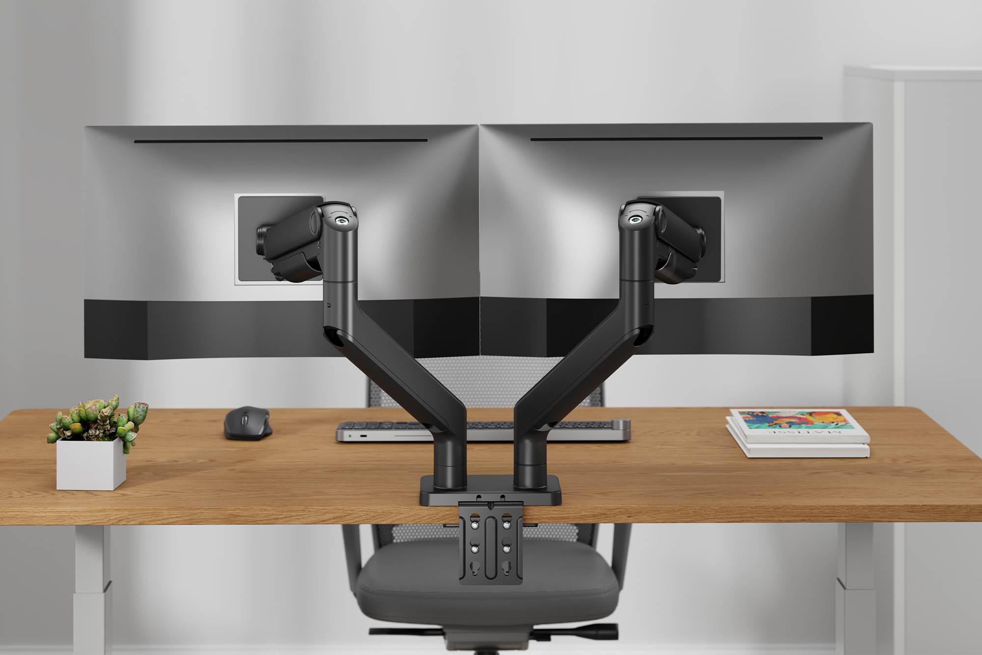 überwachungsarm, dual-monitoren-setup, ergonomisch, schreibtischhalterung, schwarz
