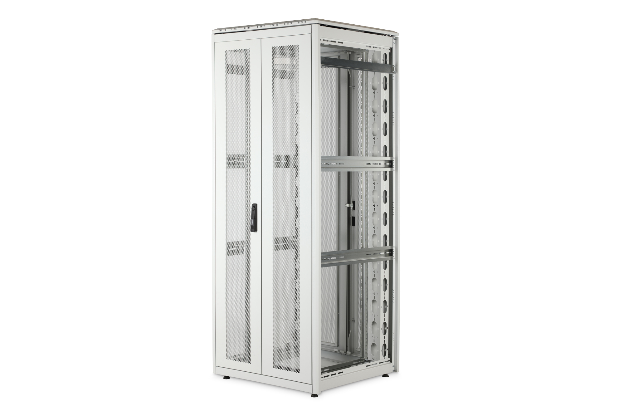 Serverrack, Schranksystem, Metallrahmen, Perforierte Türen, Vertikaler Rack