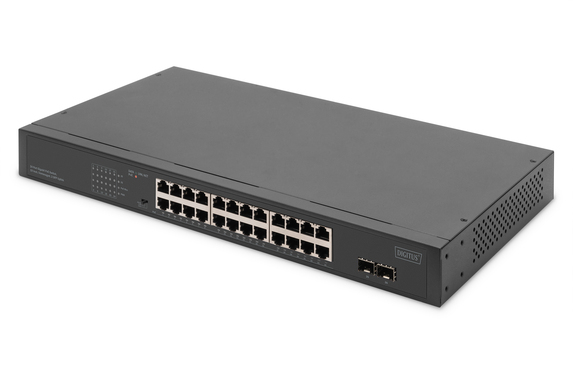DIGITUS DN-95348-2 24-Port Gigabit Netzwerkswitch, 19 Zoll, unmanaged, 2 Uplink Ports, SFP DIGITUS DN-95348-2 24-Port Gigabit Netzwerkswitch, 19 Zoll, unmanaged, 2 Uplink Ports, SFP