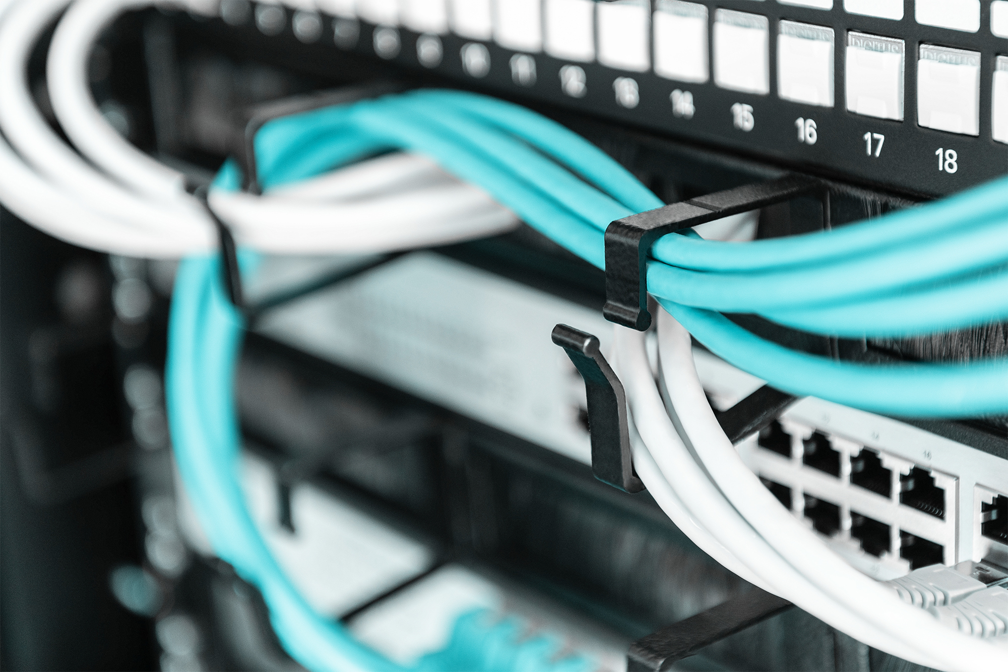 netzwerk, kabel, server, rack, schalter