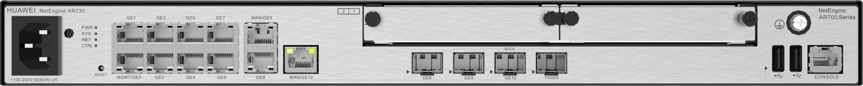 HUAWEI Router AR730, 2*GE combo WAN, 1*10GE(SFP+) WAN, 8*GE LAN, 1*GE combo LAN, 2*USB 2.0, 2*SIC HUAWEI Router AR730, 2*GE combo WAN, 1*10GE(SFP+) WAN, 8*GE LAN, 1*GE combo LAN, 2*USB 2.0, 2*SIC