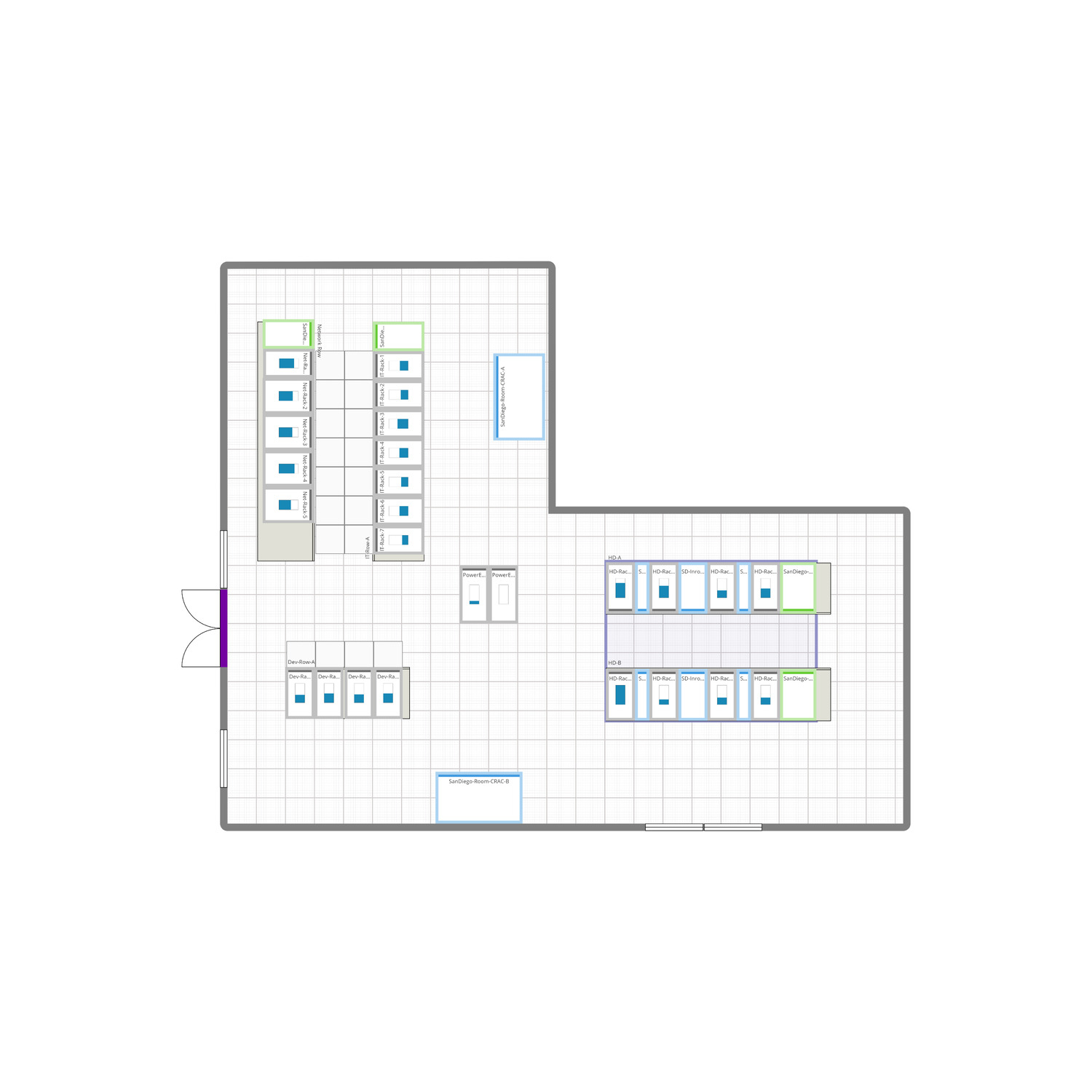 layout, floor plan, server racks, data center, equipment