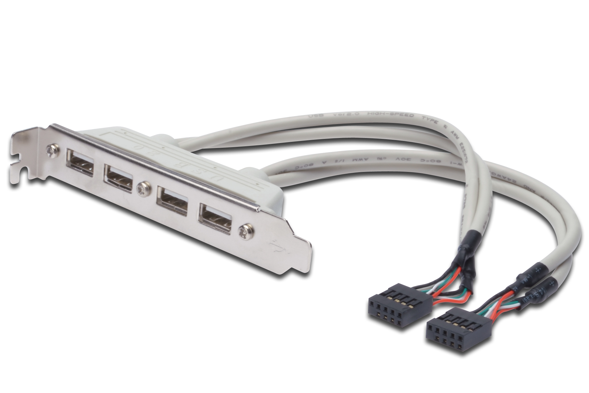 DIGITUS USB Slotblechkabel, 4x Typ A - 2x10pin IDC Bu/Bu, 0.25m