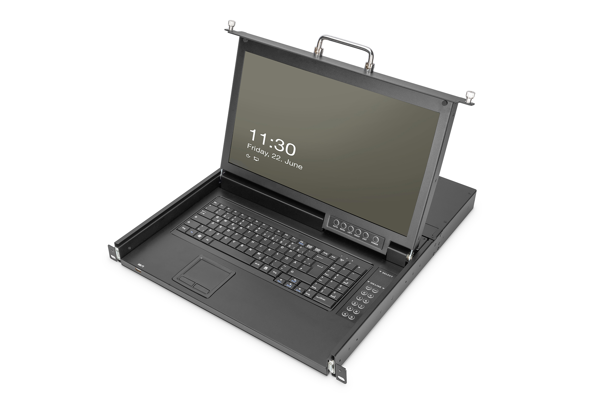 DIGITUS DS-72220-1CH Modulare HD LCD KVM Konsole mit 17" TFT, 1-Port VGA KVM Anschluss, Touchpad, schweizer Tastaturlayout Computer, Elektronik, Laptop, PC, Bildschirm