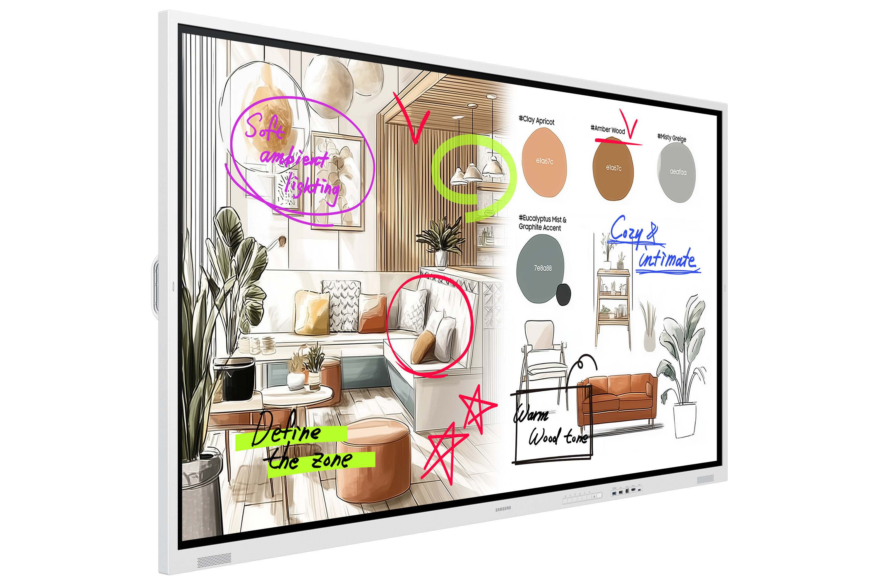 Wohnzimmer-Interieur, Sofa, Kissen, Pflanzen, Wandbild