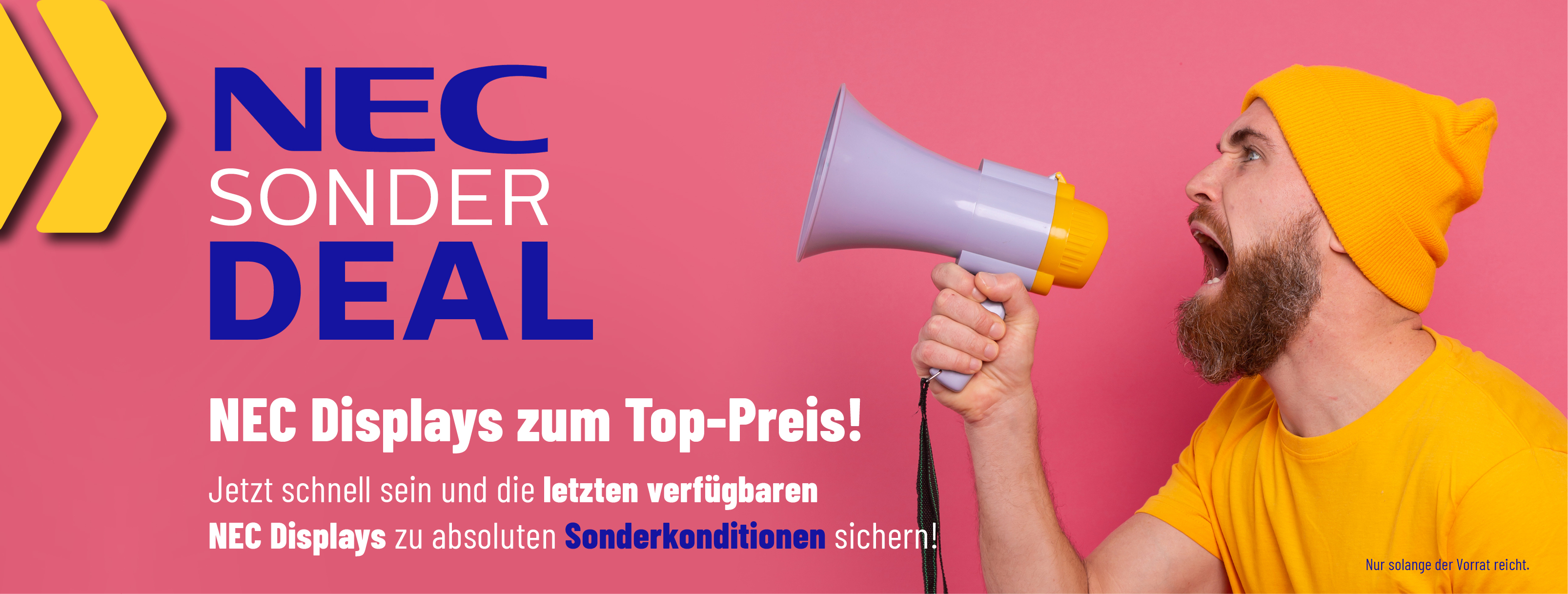 Megaphone, Mann, Gelb, Mütze, Pink Background