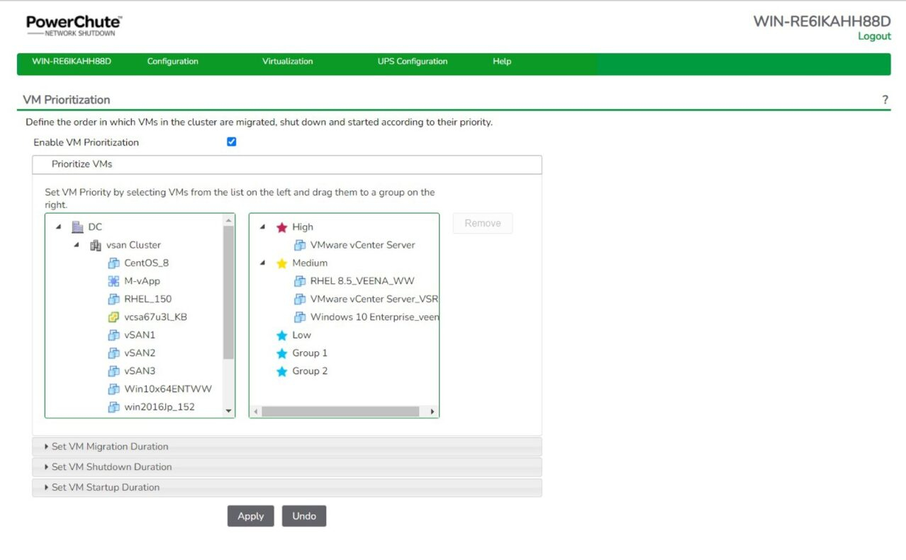 server, Virtualisierung, Dashboard, PowerChute, VM