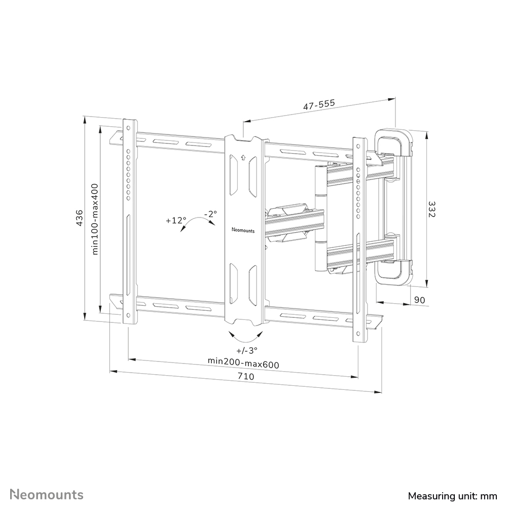 Wandhalter, TV-Halterung, VESA, verstellbar, Millimeter-Maße