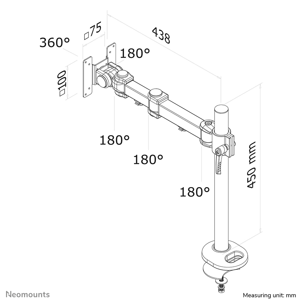 Neomounts Monitor-Tischhalterung - 10 kg - 25,4 cm (10 Zoll) - 76,2 cm (30 Zoll) - 100 x 100 mm - Höhenverstellung - Schwarz