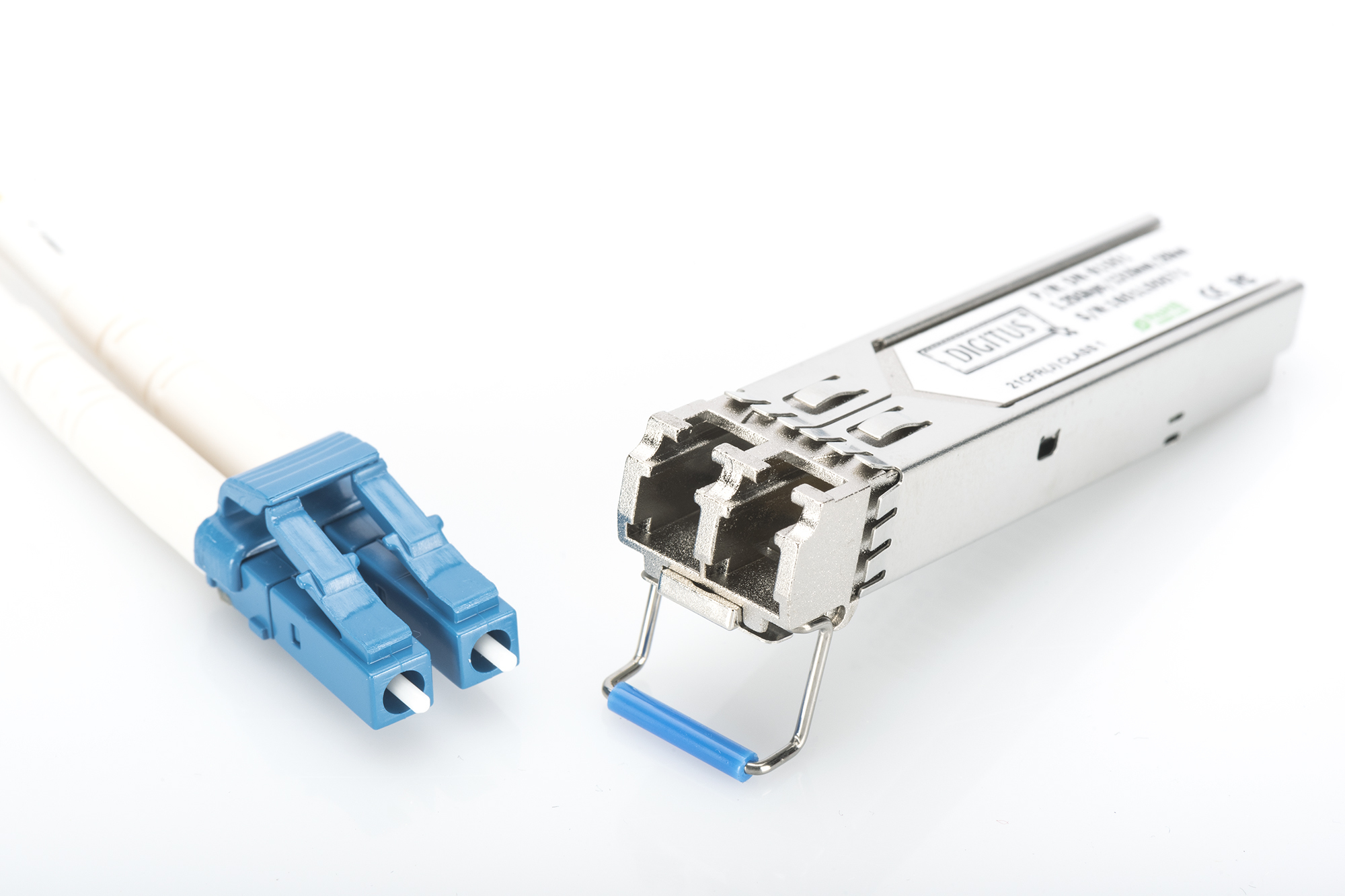 optischer Faser, SFP-Modul, Steckverbinder, Metallgehäuse, blauer Stecker