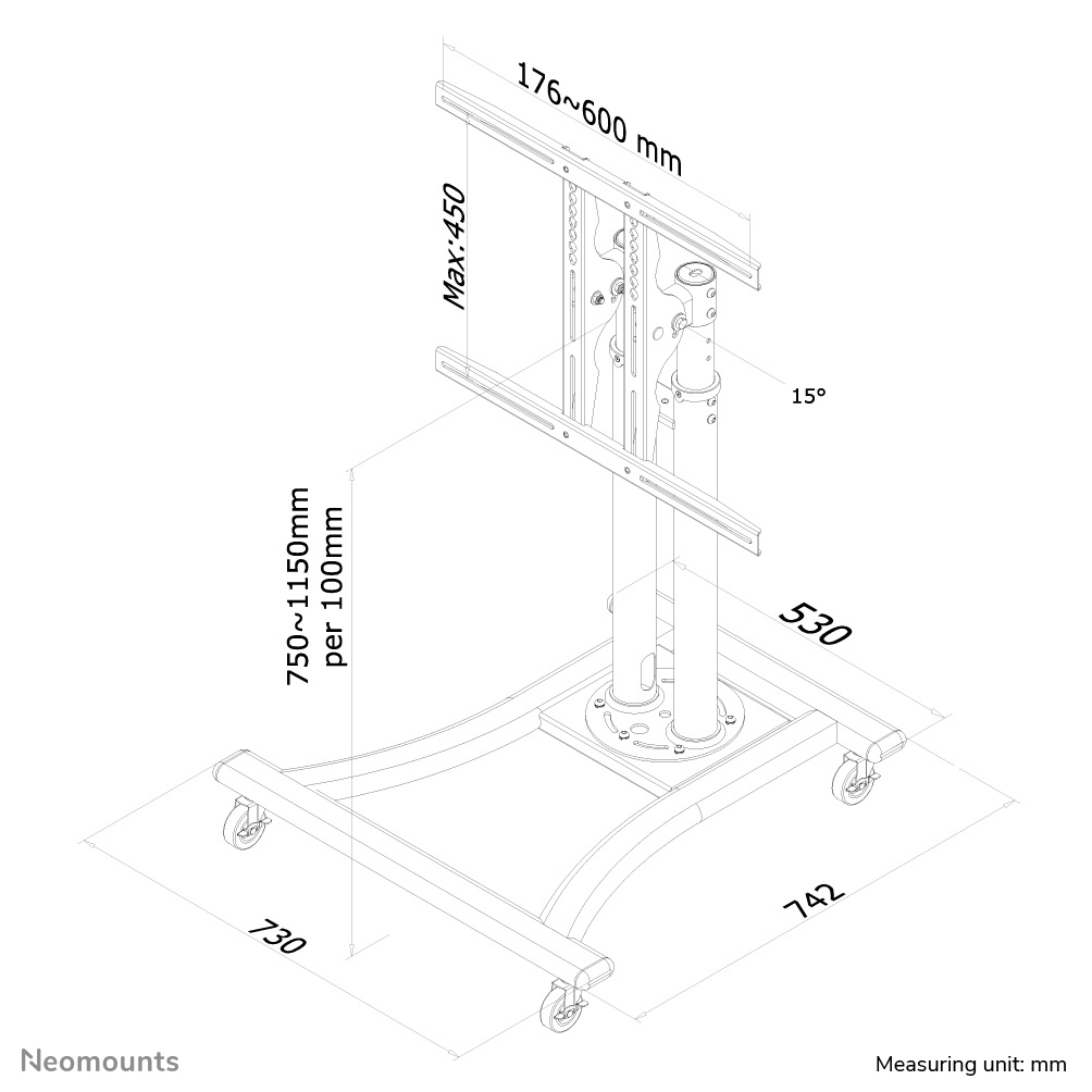 Neomounts Mobiler Flachbild Ständer - 50 kg - 68,6 cm (27 Zoll) - 177,8 cm (70 Zoll) - 200 x 200 mm - 600 x 450 mm - 800 - 1200 mm