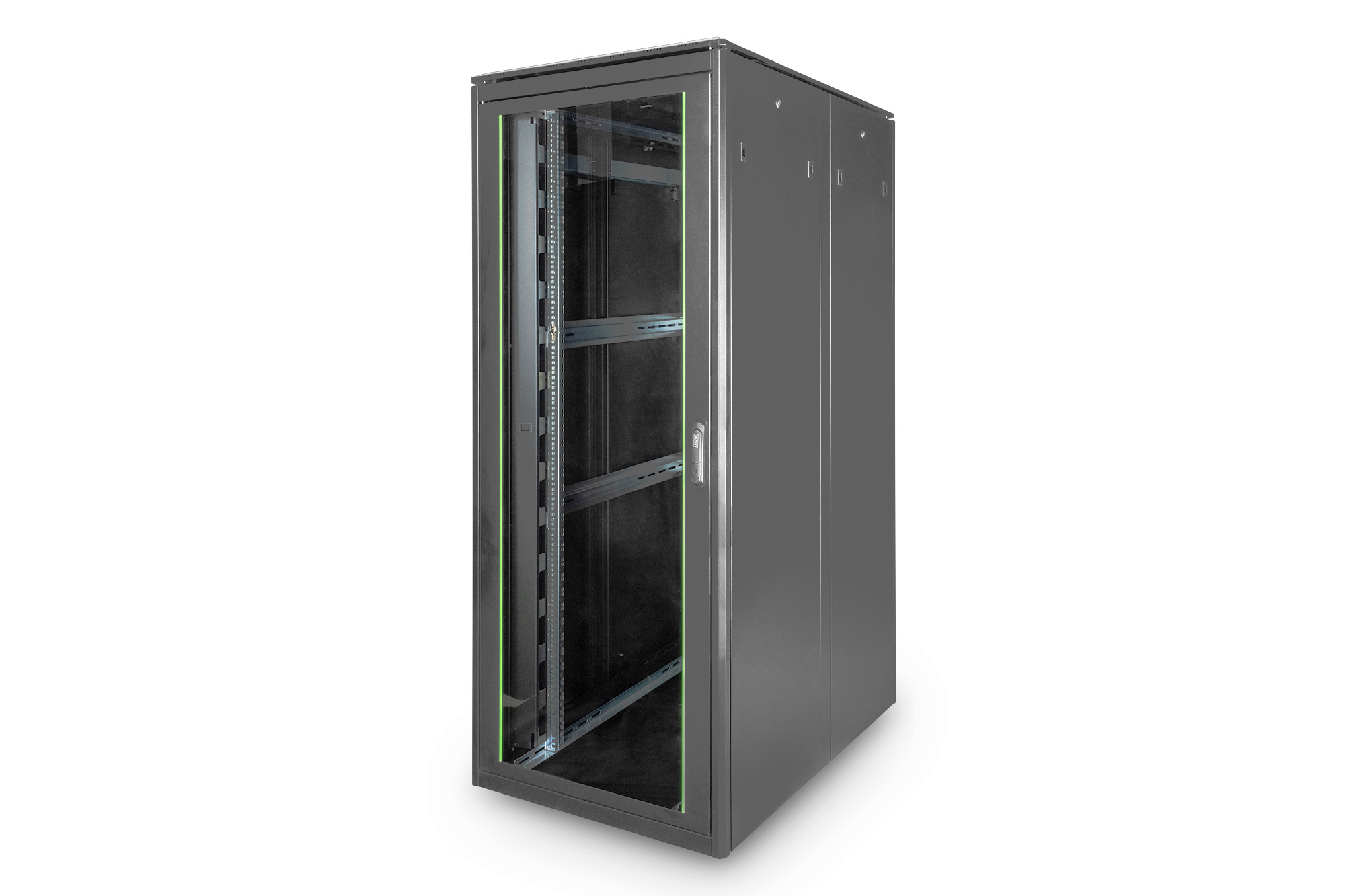 Serverrack, Netzwerk-Schrank, Glas-Tür, schließbar, Schwenkarmschiene