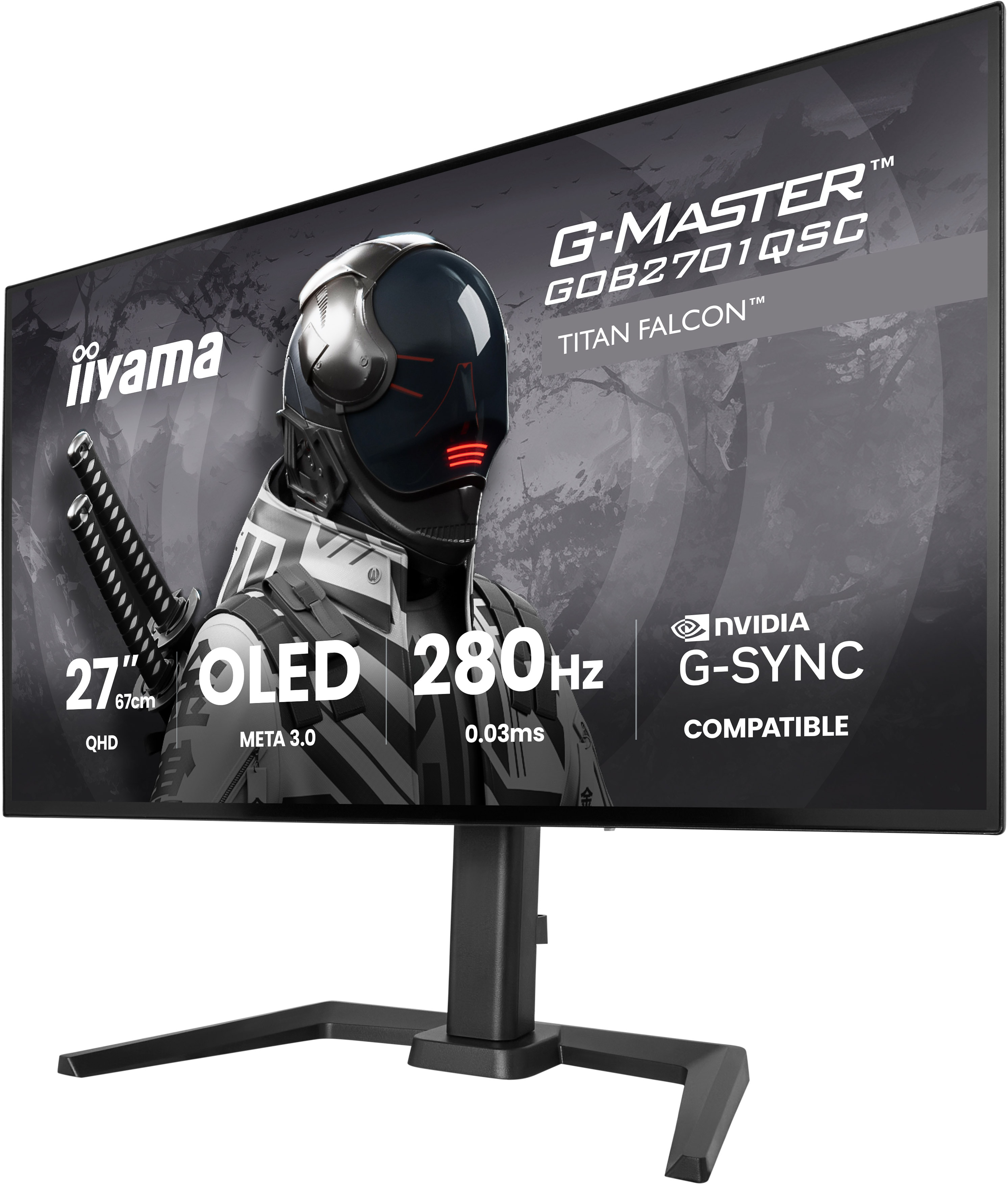 27 Zoll, OLED, G-SYNC, Titan Falcon, Bildschirmständer