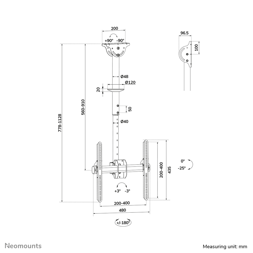 wand-abstand, tv-halterung, verstellbar, vesa-400x400, messzeichnung