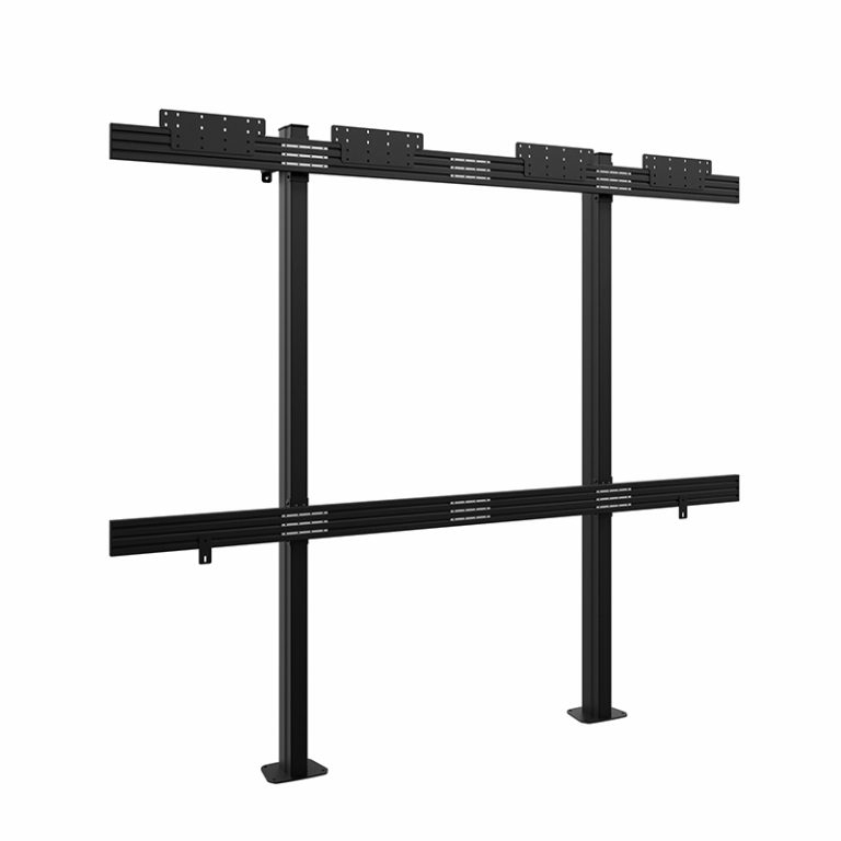 TV-Wandhalterung, schwarzes Metall, freistehendes Gestell, Doppelträger, verstellbare Montageplatten