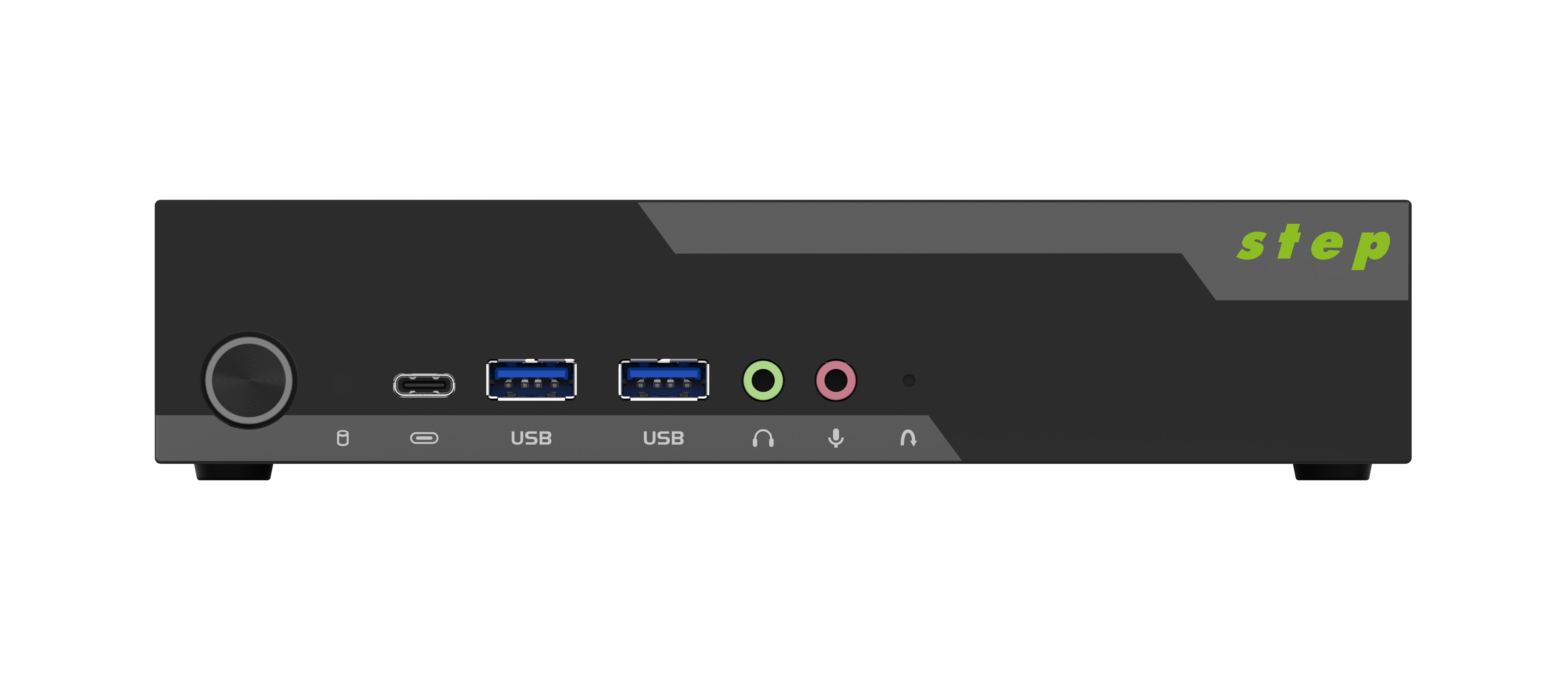 front-panel, audio-jacks, usb-ports, kopfhörerbuchse, lautstärkeknopf
