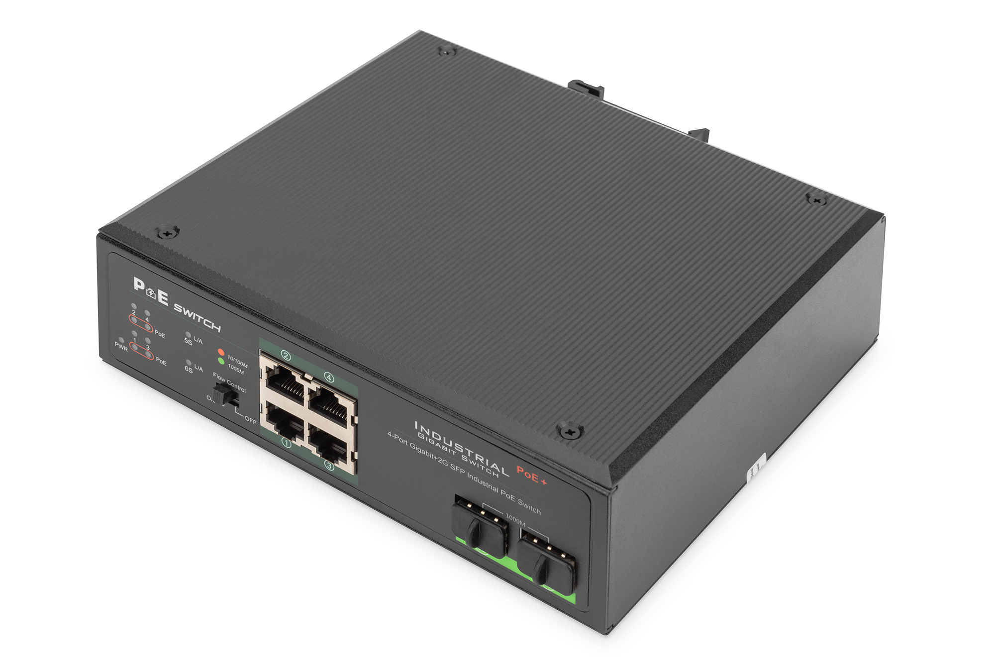 DIGITUS DN-651109 4 Port Gigabit Ethernet Netzwerk PoE Switch, Industrial, Unmanaged, 2 SFP Uplink Elektronik, Hardware