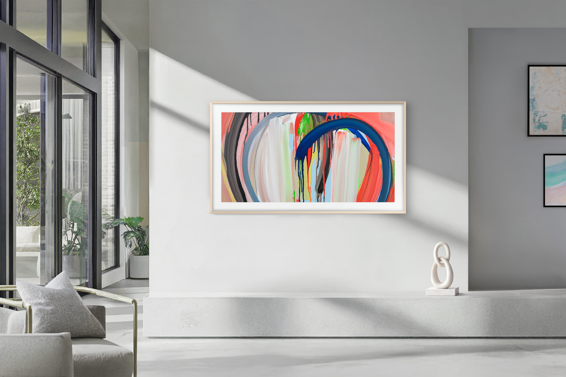 Abstractes Gemälde, Bunte Kurven, Gerahmte Kunst, Moderne Dekoration, Wandkunst