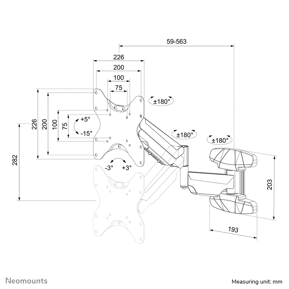 Neomounts TV-Wandhalterung - Schrauben - 30 kg - 58,4 cm (23 Zoll) - 106,7 cm (42 Zoll) - 200 x 200 mm - Schwarz