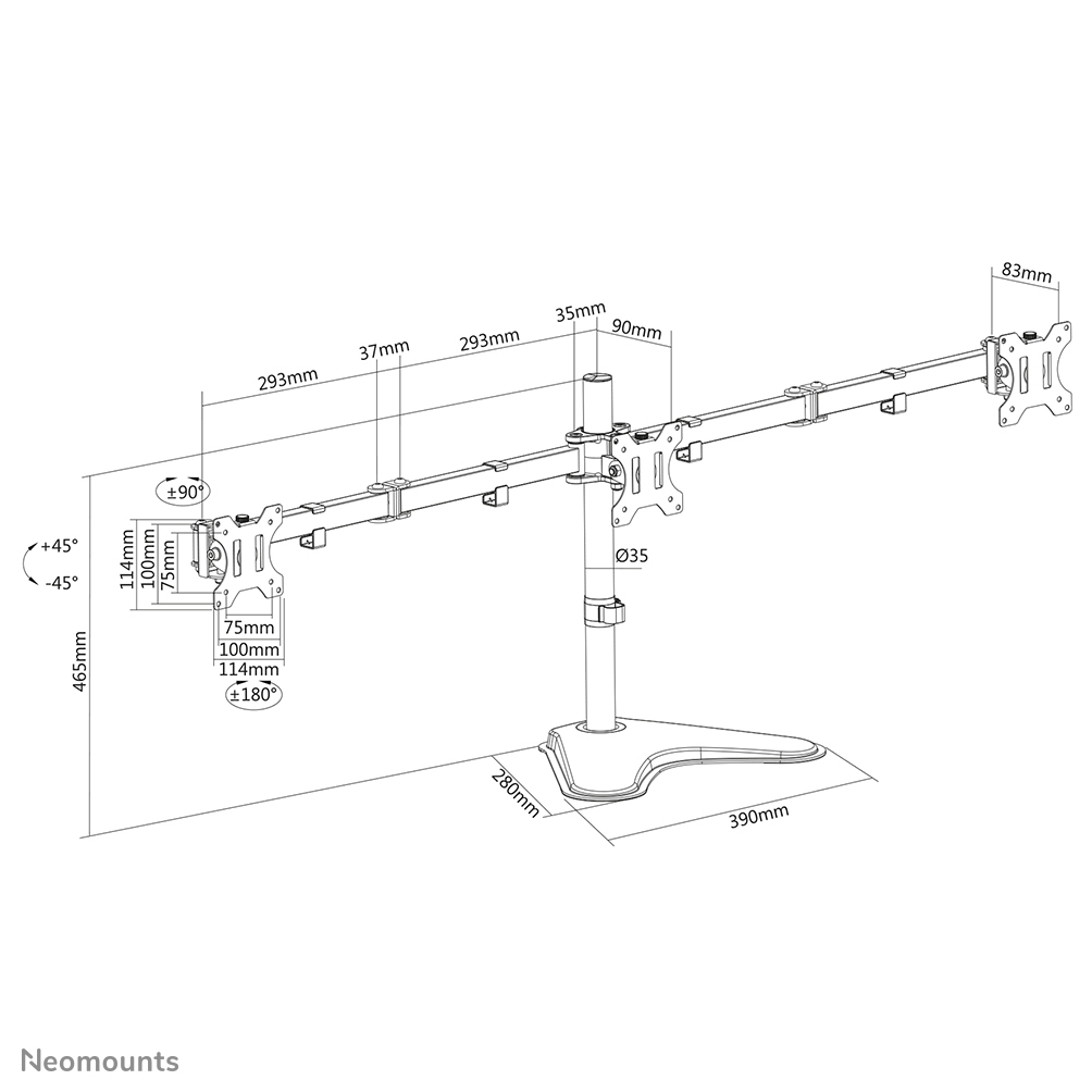 Neomounts Monitor-Tischhalterung - Freistehend - 6 kg - 33 cm (13") - 68,6 cm (27") - 100 x 100 mm - Schwarz