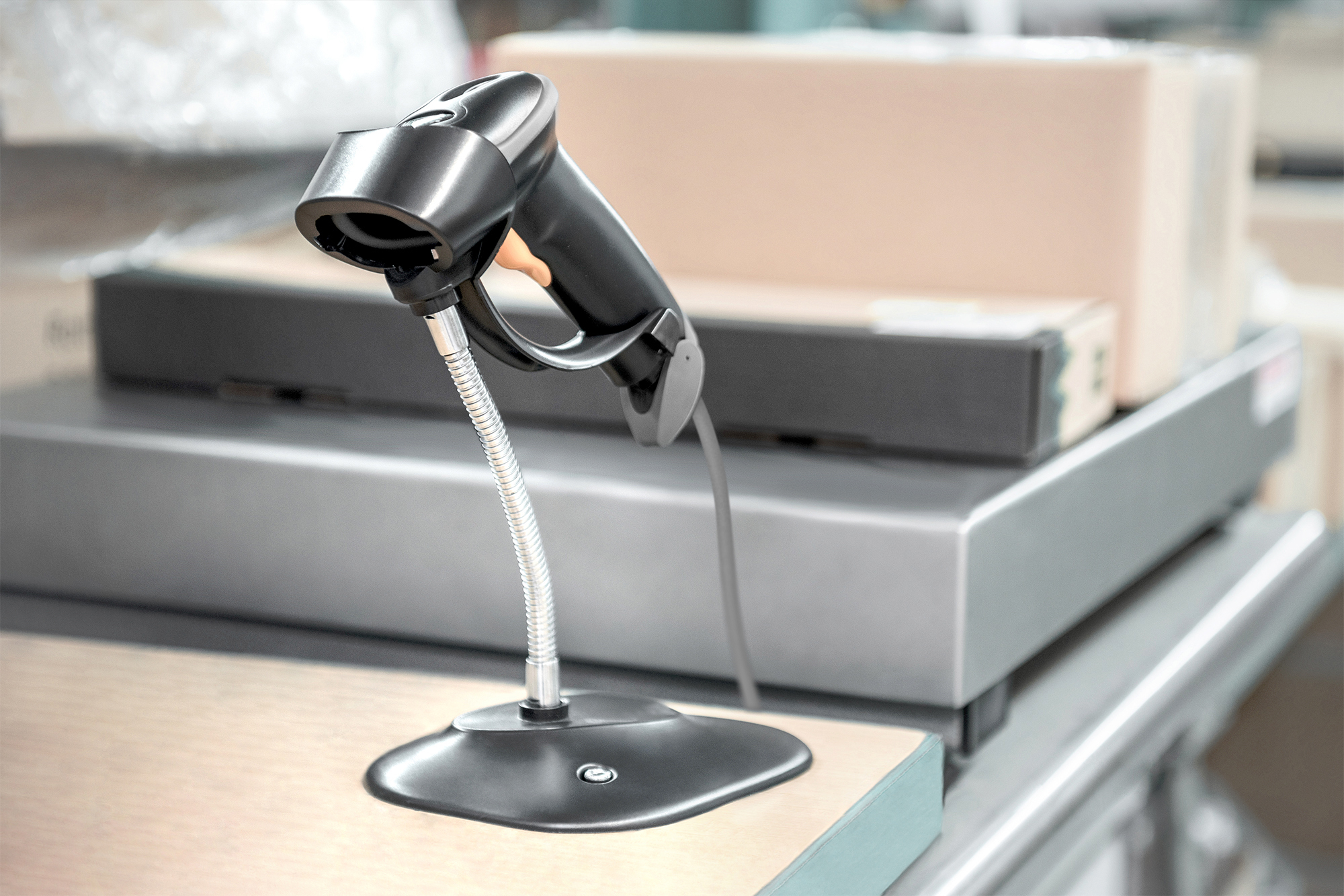 Kassenscanner, Barcode-Scanner, Scan-Gerät, Kassenboden, Sicherheitsschloss