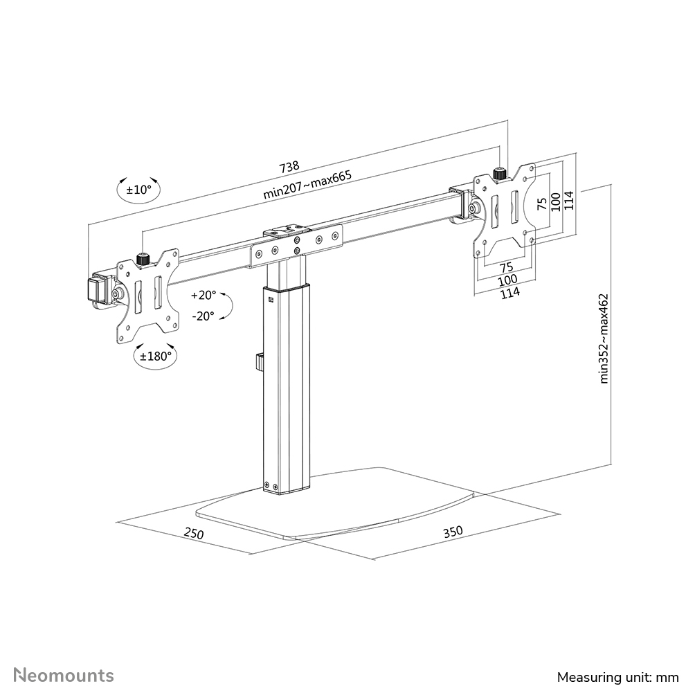 Neomounts Monitor-Tischhalterung - Freistehend - 6 kg - 25,4 cm (10 Zoll) - 68,6 cm (27 Zoll) - 100 x 100 mm - Schwarz