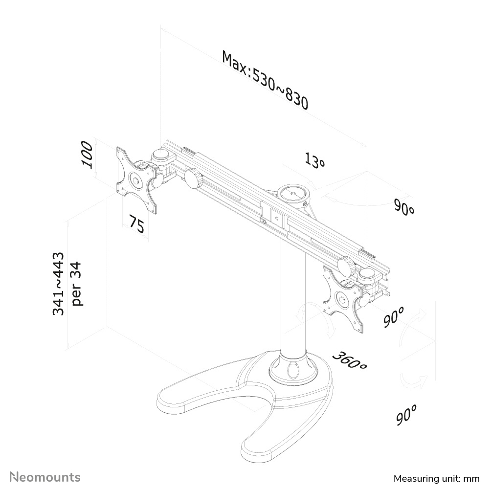 Neomounts Monitor-Tischhalterung - 8 kg - 48,3 cm (19 Zoll) - 76,2 cm (30 Zoll) - 100 x 100 mm - Höhenverstellung - Schwarz
