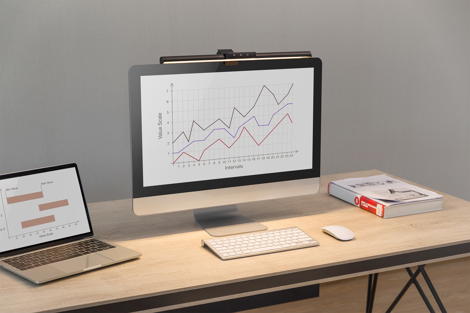 monitor, computer, desk, grafik, diagramm