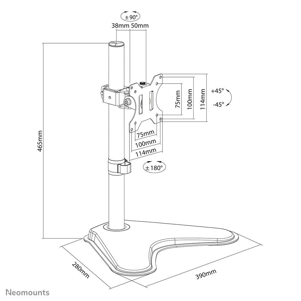 Neomounts Monitor-Tischständer - Freistehend - 8 kg - 33 cm (13 Zoll) - 81,3 cm (32 Zoll) - 100 x 100 mm - Schwarz