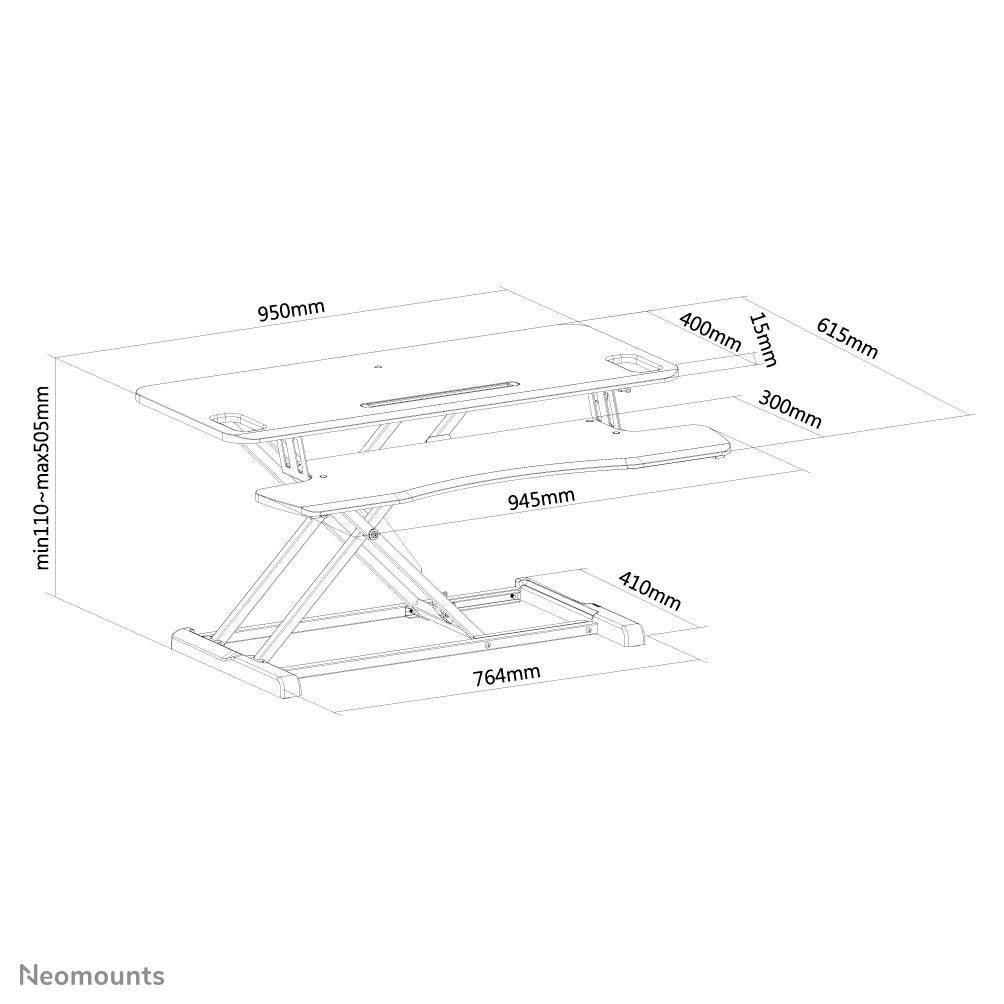 Neomounts Sitz-Steh-Arbeitsplatz - Schwarz - -25,4 mm (-1 Zoll) - -25,4 mm (-1 Zoll) - 110 - 510 mm - 15 kg - China