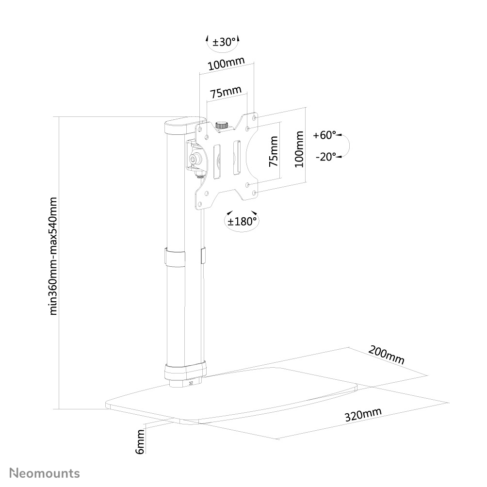 Neomounts Monitor-Tischhalterung - Freistehend - 6 kg - 25,4 cm (10") - 76,2 cm (30") - 100 x 100 mm - Weiß