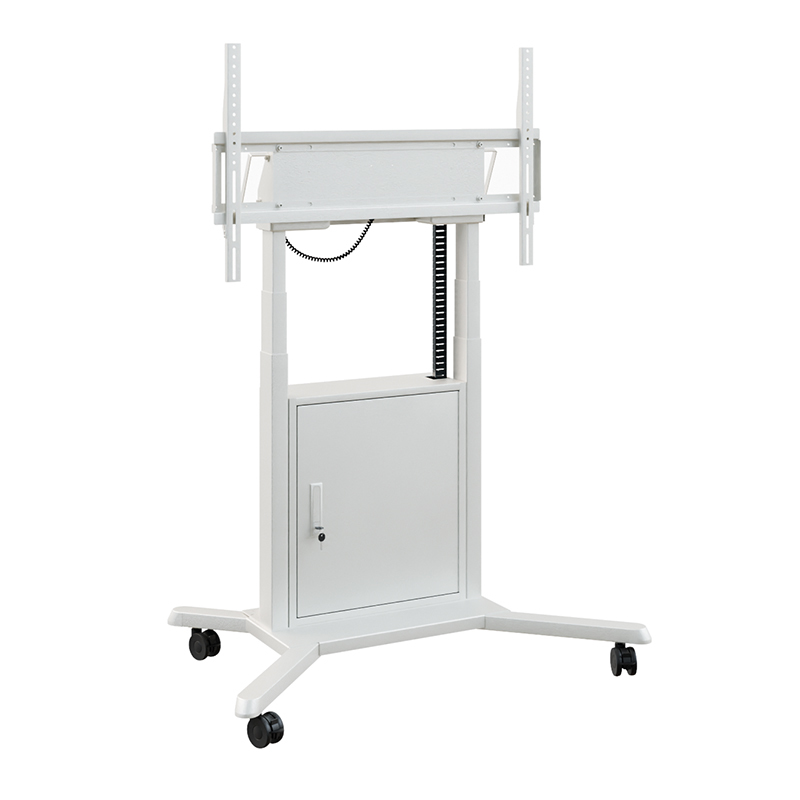 tv-lift, equipment-stand, mobile-stand, height-adjustable, white