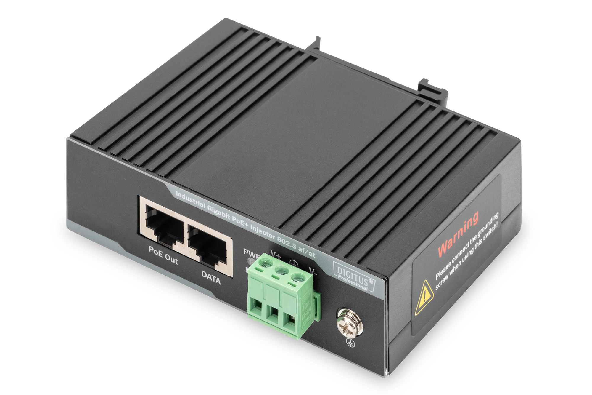 PoE-Injector, Industrie, RJ45, Metallgehäuse, Grüne Anschlussleiste