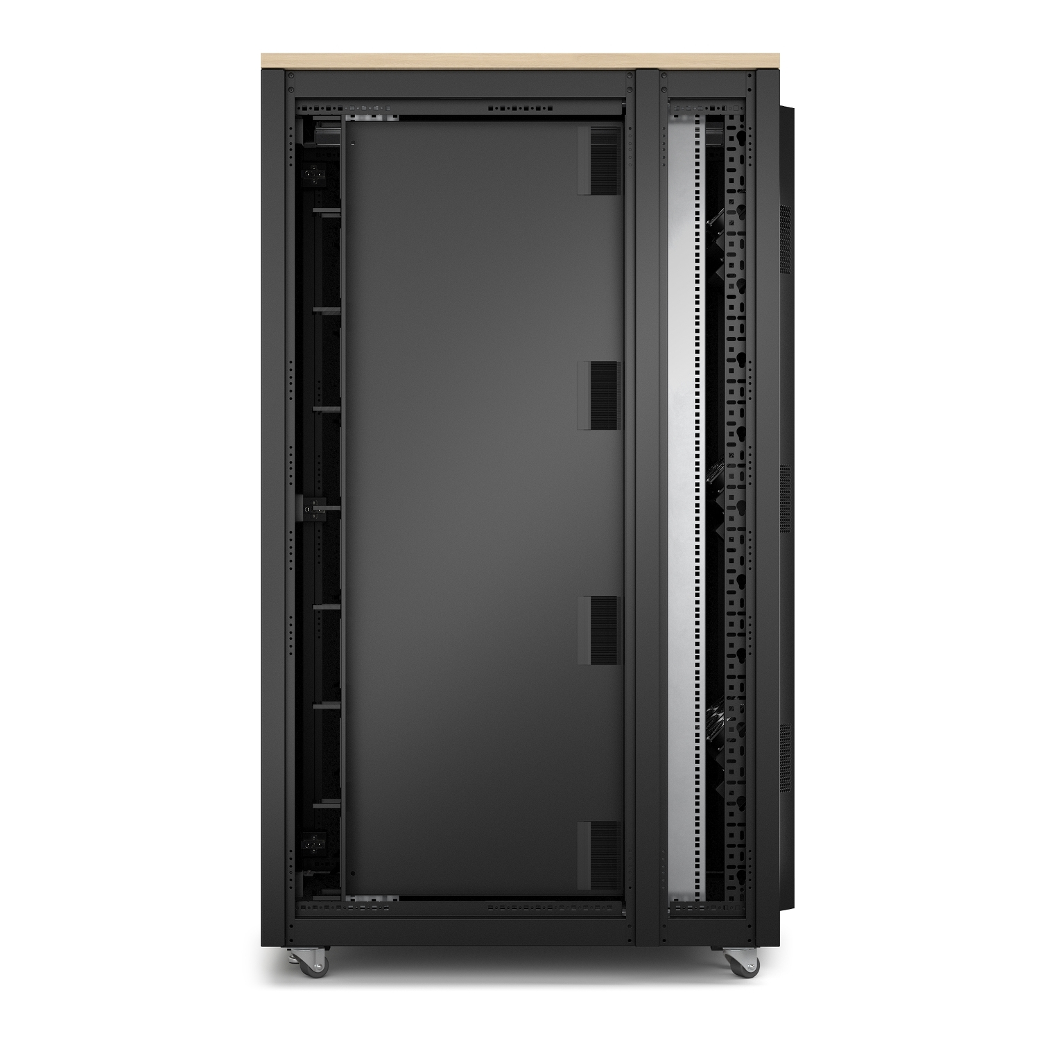 Server-Schrank, Rack-Gehäuse, Stahlrahmen, Belüftete Seite, Rollrollen