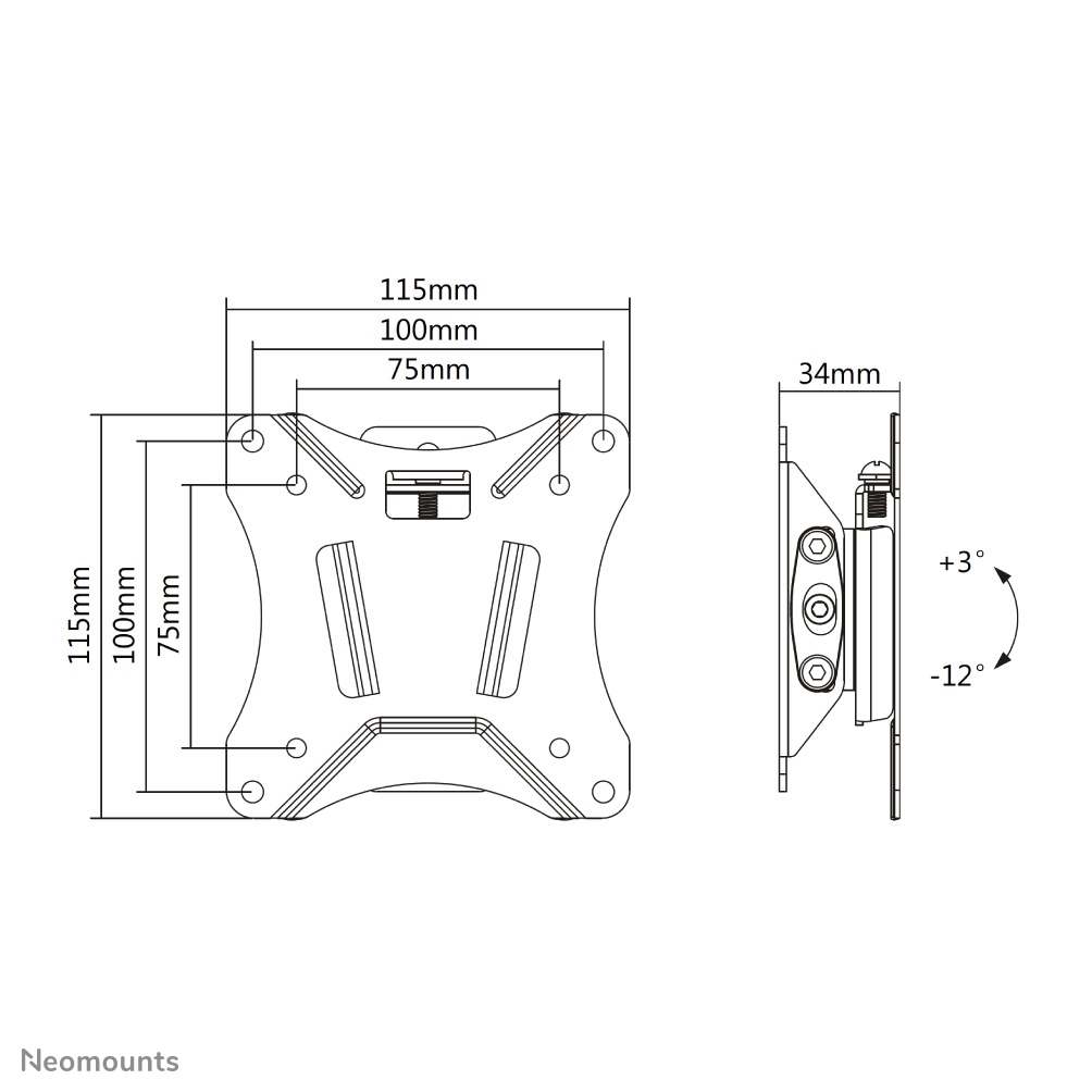 Neomounts Select Monitor-Wandhalterung - 25,4 cm (10") - 76,2 cm (30") - 75 x 75 mm - 100 x 100 mm - 0 - 15 Grad  - Schwarz