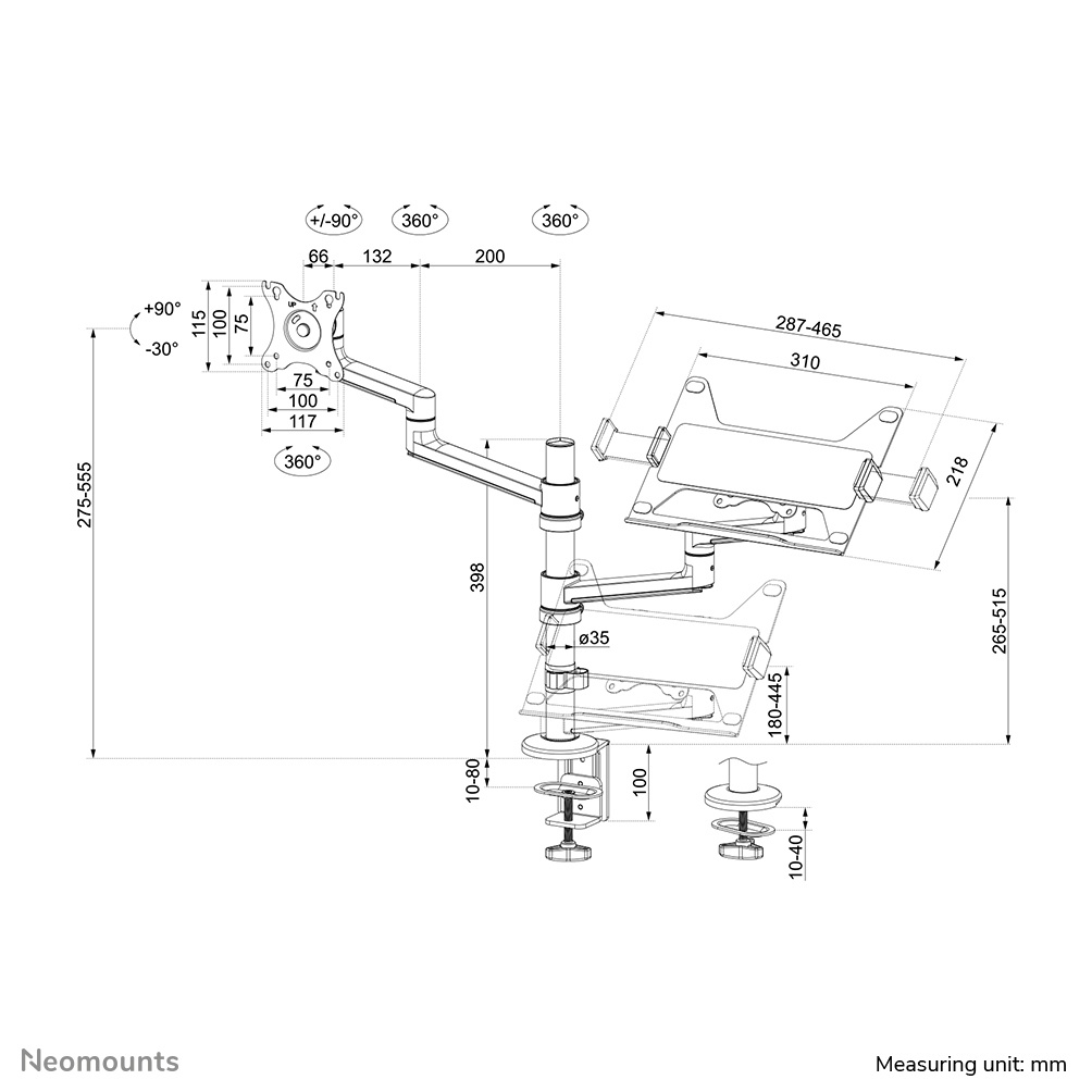 Neomounts Monitor-/Notebook-Tischhalterung - Notebook- & Monitorarm - Schwarz - Stahl - 29,5 cm (11.6") - 43,9 cm (17.3") - 68,6 cm (27")