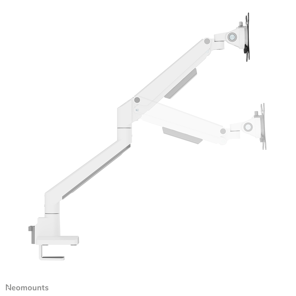 monitors arm, desk arm, articulating arm, adjustable arm, white color